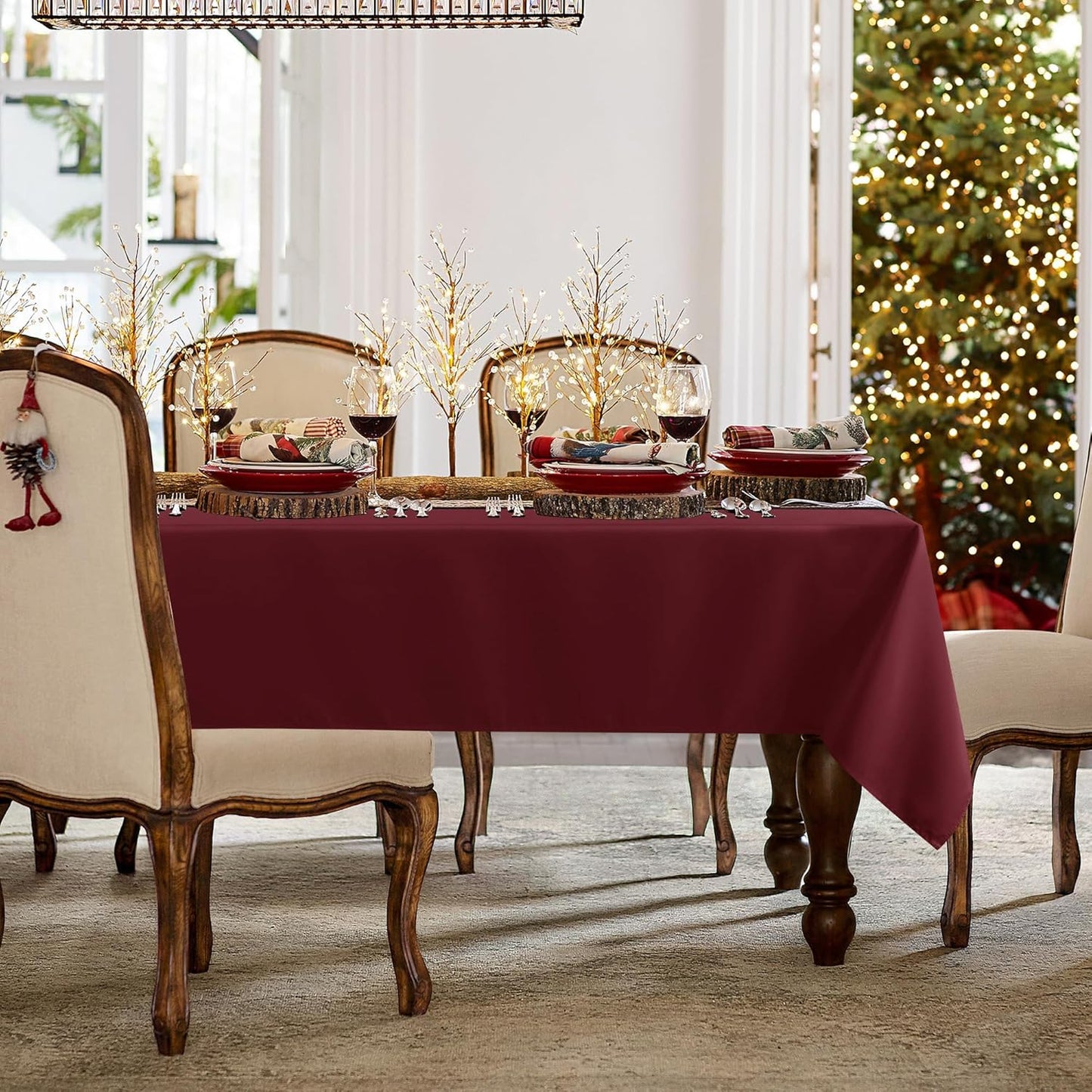 sancua Rectangle Tablecloth - 60 x 102 Inch - Stain and Wrinkle Resistant Washable Polyester Table Cloth, Decorative Fabric Table Cover for Dining Tables, Buffet Parties and Camping, Burgundy