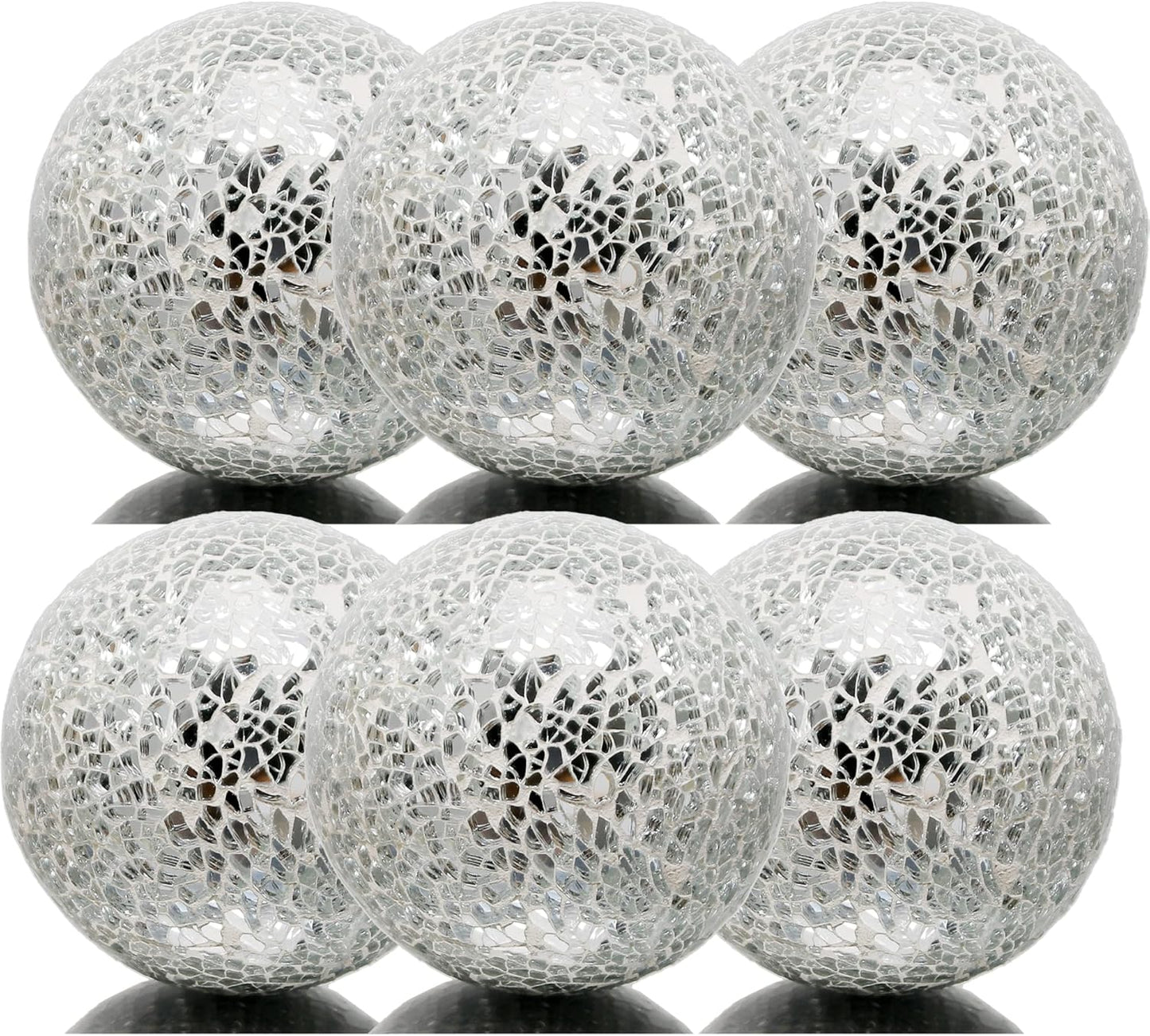 6pcs Decorative Balls for Centerpiece Bowls - 8cm/3.15in Silver Mosaic Glass Orbs Decoration Ball Mirror Glass Ball Fillers for Bowl Tables Wedding Party