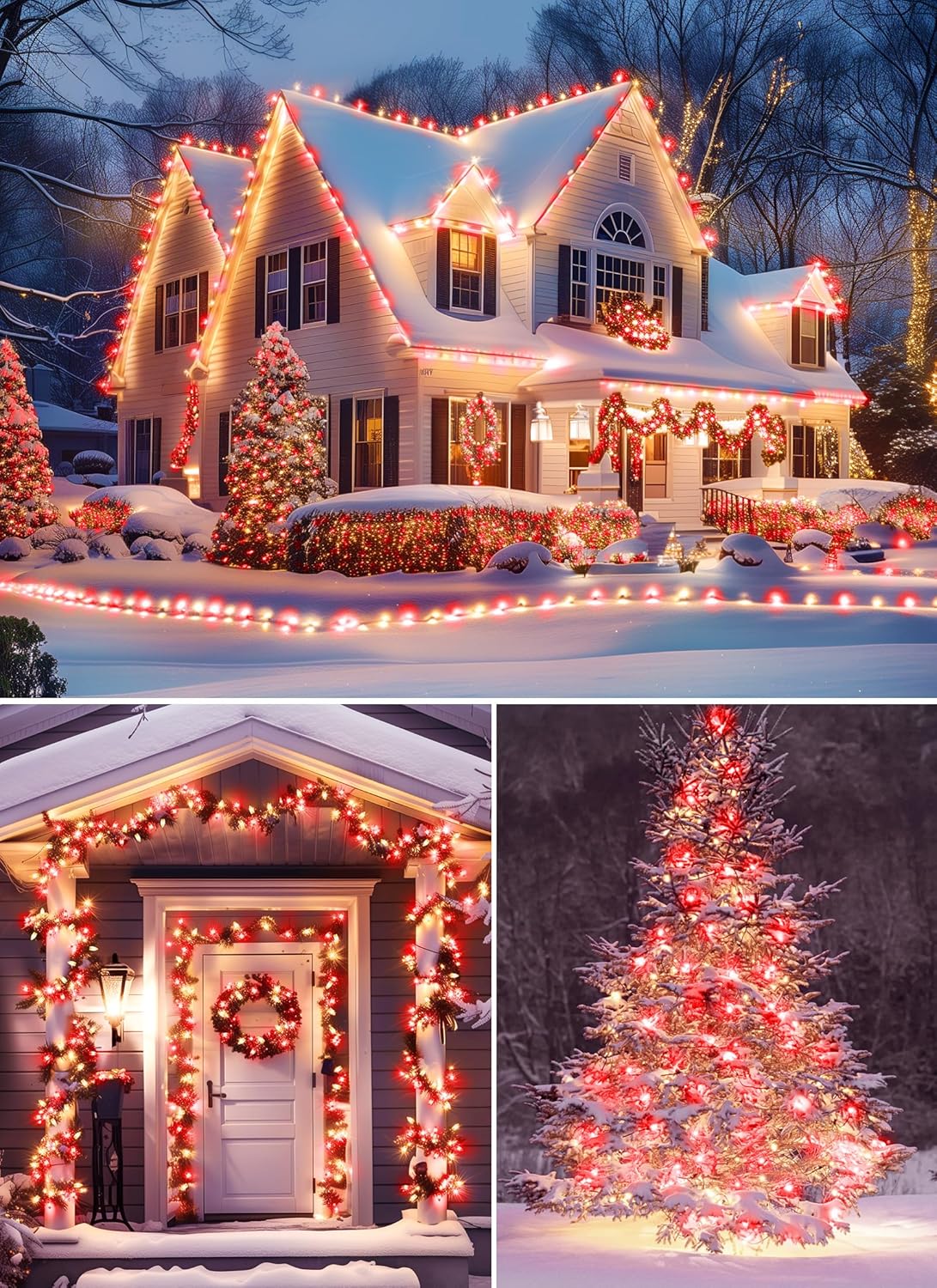 Outdoor Christmas Lights, 100 Ft C9 LED Commercial String Lights with Red and Warm White Strawberry C9 Bulbs, Waterproof Connectable UL Certified C9 Lights for Indoor Yard Xmas Tree House Decor