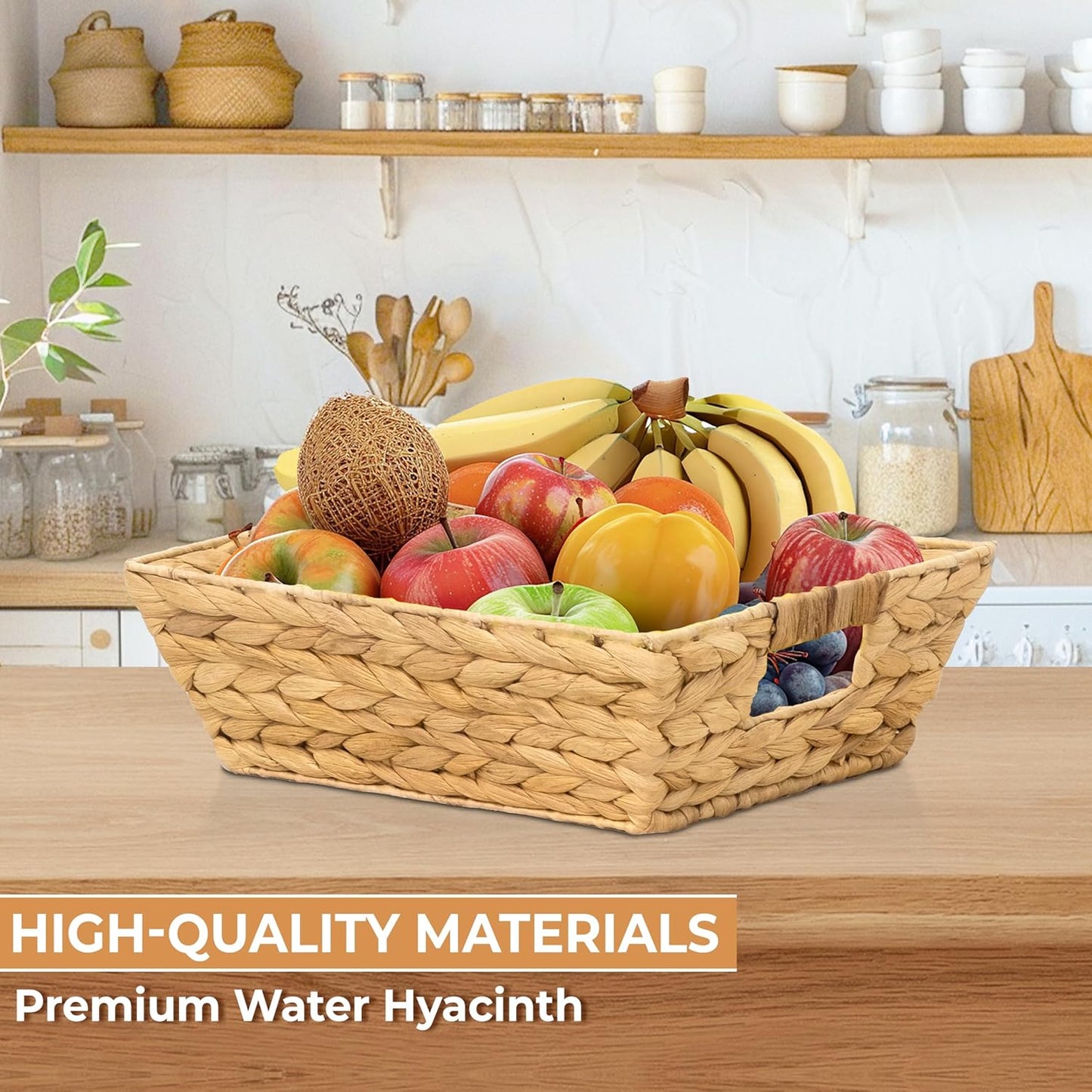 Set of 2 Snack Baskets, Wicker Snack Basket Organizer for Office, Small Wicker Baskets with Handles, (2 Medium Basket)