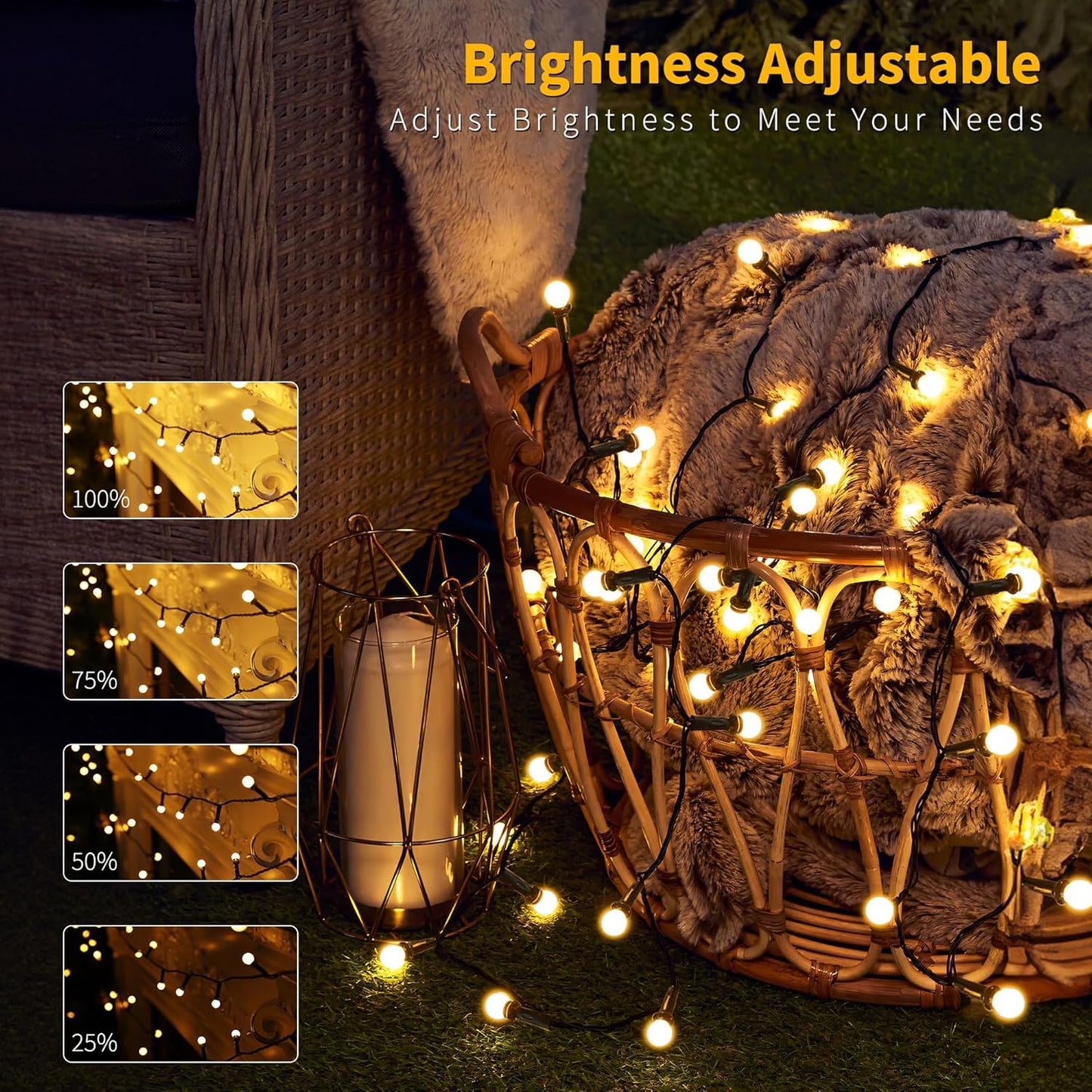 Brizled LED String Lights, 66ft 200 LED Warm White Christmas String Lights, 8 Modes LED Christmas Lights, Berry String Lights Plugin, Xmas Tree Lights Green Wire for Indoor Outdoor Party Patio