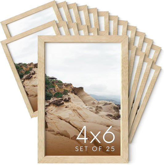 Haus and Hues 4x6 Natural Oak Wood Photo Frame Set of 25 - Mini Picture Frames Bulk Gallery Set - Premium Bulk Picture Frames 4x6 for Stylish Photo Gallery Wall Frame Set - Ideal for Home & Office