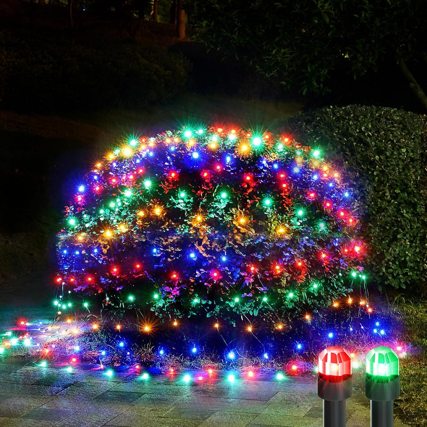 WBao Christmas Lights Outdoor 200LED F8 Big Bulbs, 8.4ft x 5.2ft Christmas Bushes Lights with 8 Modes, Timer, End to End Connectable, Waterproof for Lawn, Bushes Outdoor Xmas Decorations, Multicolor