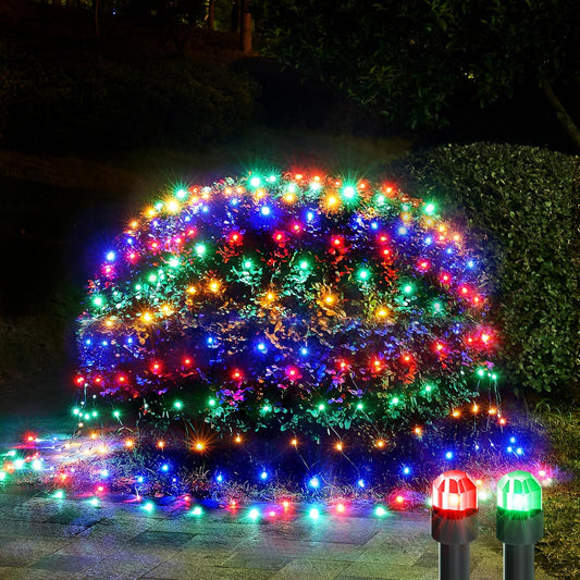 WBao Christmas Lights Outdoor 200LED F8 Big Bulbs, 8.4ft x 5.2ft Christmas Bushes Lights with 8 Modes, Timer, End to End Connectable, Waterproof for Lawn, Bushes Outdoor Xmas Decorations, Multicolor