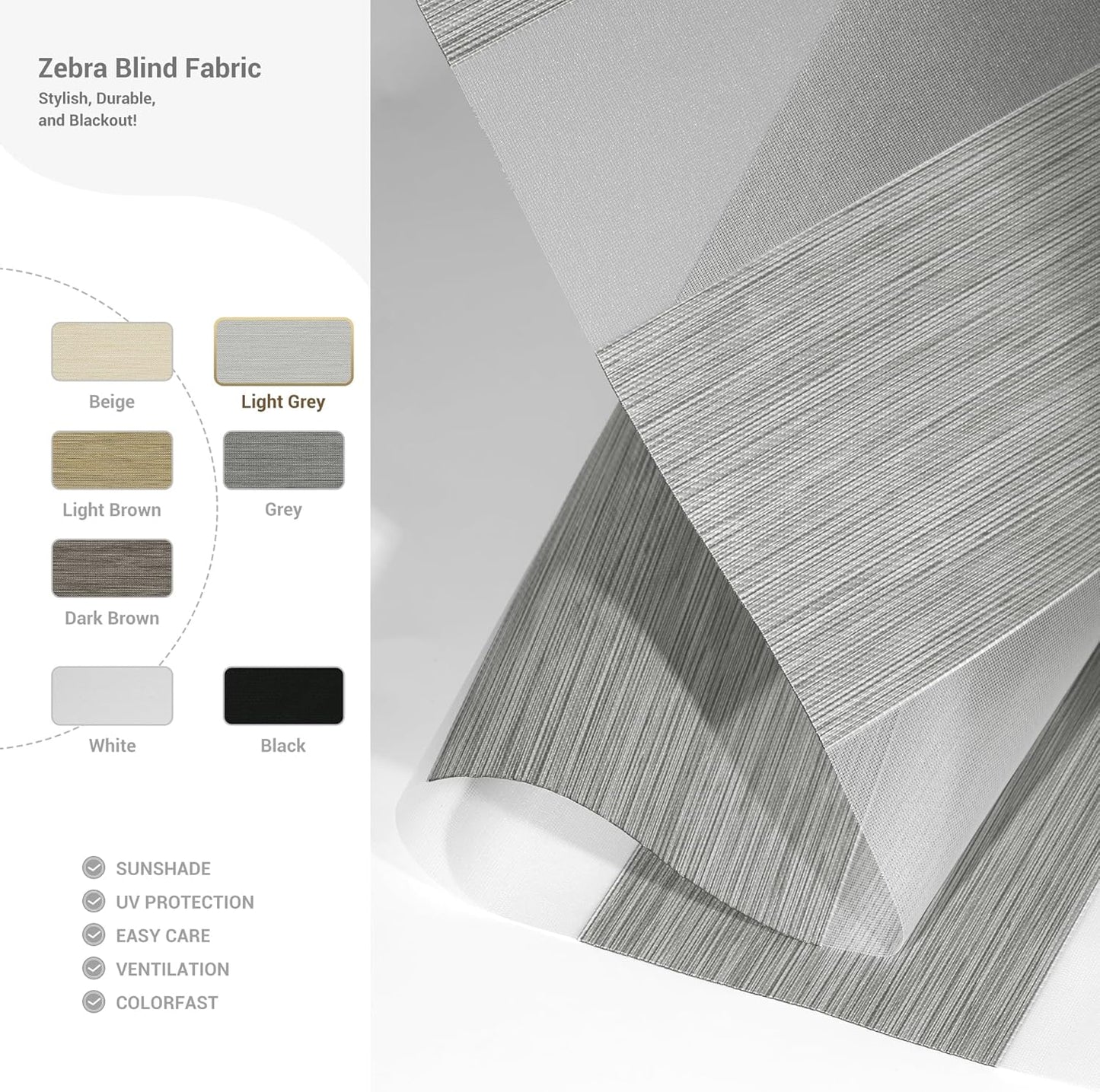 Cordless Zebra Blinds for Windows, Blackout Interior Blinds,Easy to Install,UV Protection,for Offices and Home,Custom Roller Shades, Mousse Light Grey,43" W x 88" H