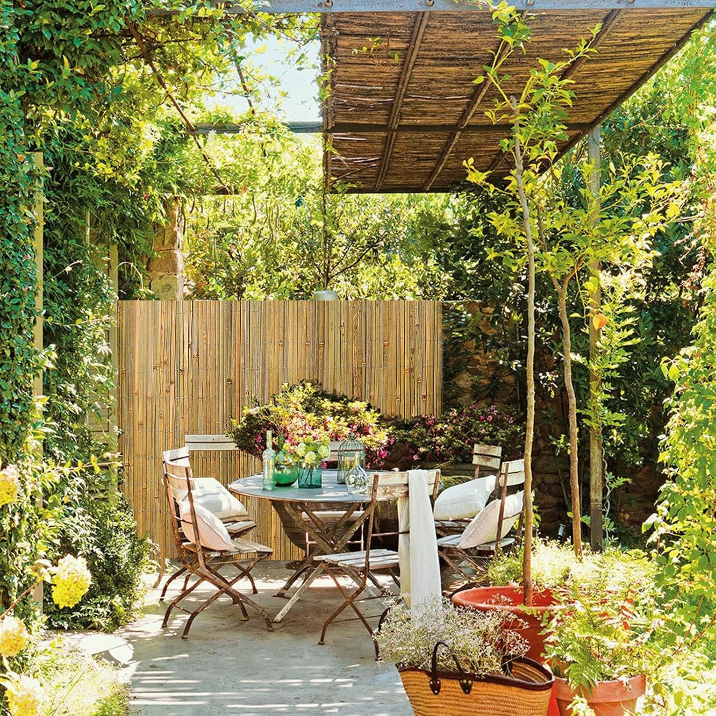 Natural Bamboo Slat Screening,4FT x 13FT Bamboo Fence Panel for Garden Privacy Fence Screen for Indoor or Outdoor(1.2m*4m Approx)