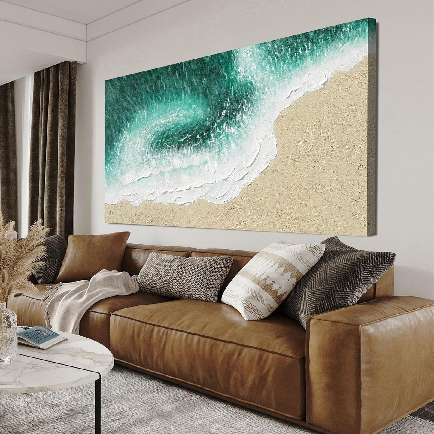 Canvas Wall Art Decor Modern Green Wall Art Prints Wall Art Pictures for Living Room Abstract Canvas Art Wall Decor Coastal Beach Decorations Nature Artwork for Walls Bedroom Office Decor 20" X 40"
