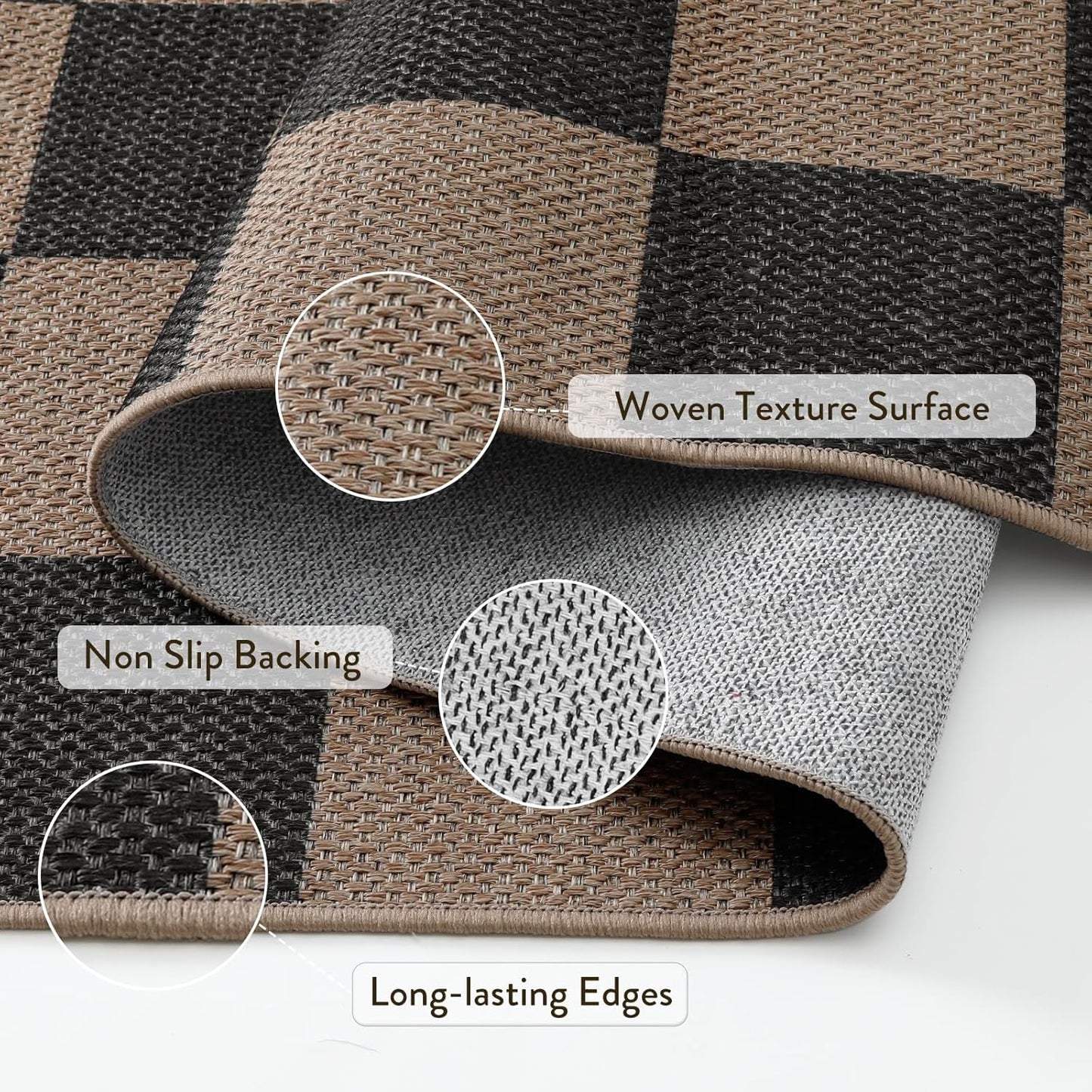 Lahome Checkered Easy Jute 3x5 Rug, Washable Rugs for Living Room Entryway Farmhouse Non Slip Black Outdoor Carpet, Checkerboard Indoor Door Mat for Entry Patio Deck