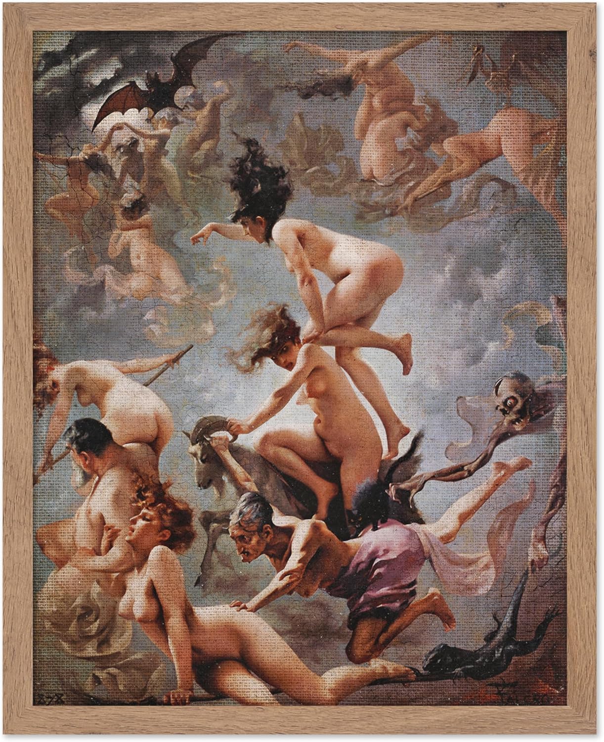 Poster Master Vintage Luis Ricardo Falero Poster - Retro Occult Print - Gift for Gothic, Horror Fan - Witches Going to their Sabbath, Pagan - Wall Decor for Bedroom, Dorm, 11x14 Beige Framed