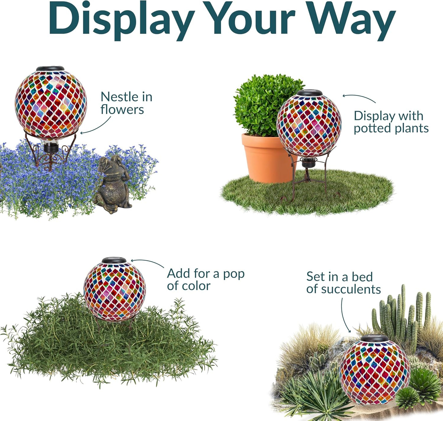 Sunnydaze 10-Inch Solar Gazing Ball for Garden - Glass Outdoor Gazing Globe - Summer Trellis