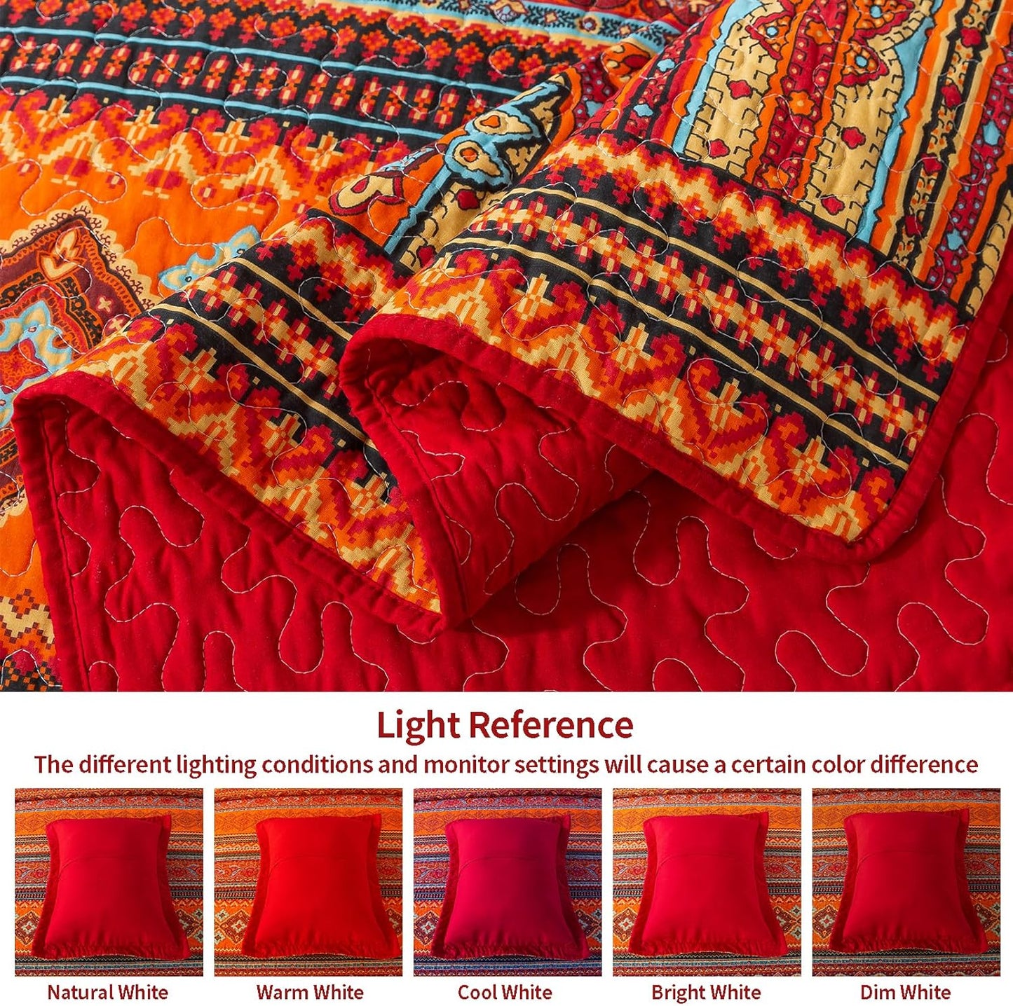 VAPUTAR Cotton Quilt Twin Size Bedding Set - 2 Pieces Twin Quilt Bedding Set, Boho Twin Size Quilts, Lightweight Reversible Coverlets Bedspreads for Farmhouse Bedroom (Red/Orange)