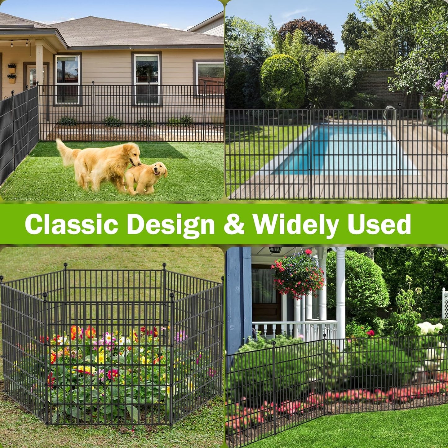 25 Panels No Dig Decorative Outdoor Garden Fence for Yard with Gate, 32 in(H) X 59 ft(L) Animal Barrier Fencing Rustproof Metal Wire Panel Border for Dog, Rabbits, and Patio Temporary Ground Stakes