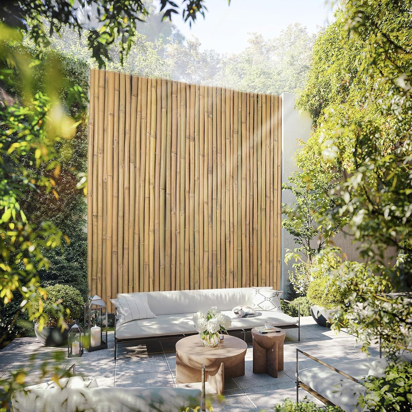 Natural Bamboo Fence 4ft H x 8ft L x 0.7In D, Eco-Friendly Privacy Fence for Outdoor Wall, Garden, Yard, Pool, Patio, Decorative Bamboo Fencing