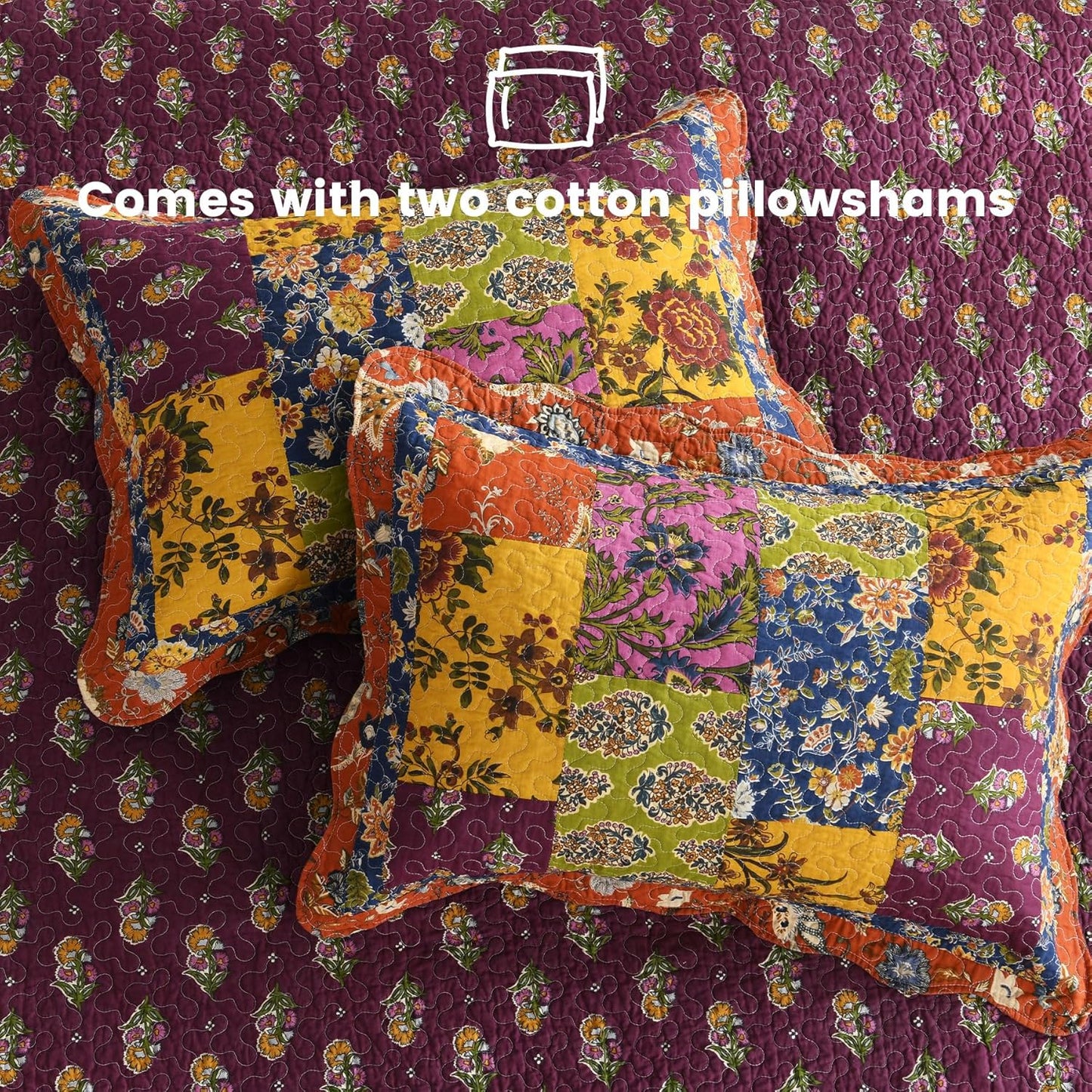 Secgo Queen Comforter Set for Bed - 100% Cotton Quilts Queen Size, Black Bedspreads (90 * 98 Inch) with 2 Pillow Shams, Patchwork Reversible Lightweight Bedding