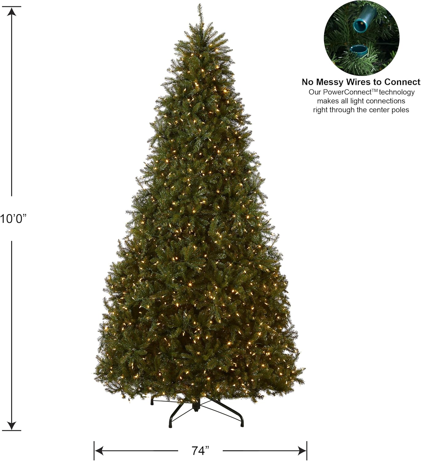 National Tree Company Pre-Lit Artificial Full Christmas Tree, Green, Dunhill Fir, Dual Color LED Lights, Includes PowerConnect and Stand, 10 Feet