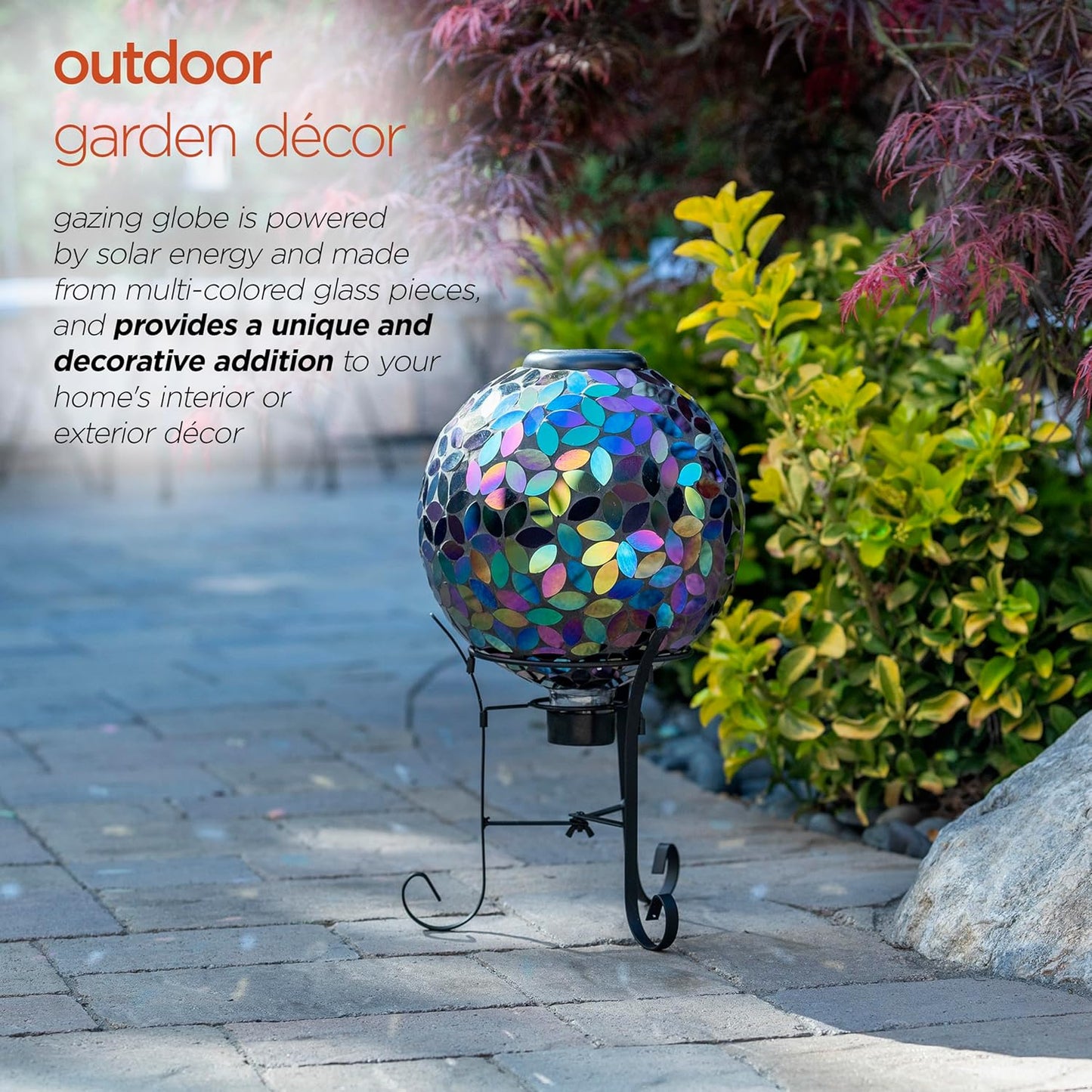 Alpine Corporation GRS122A-SLR Indoor/Outdoor Glass Solar Powered Mosaic Gazing Globe Yard Decoration, 10", Purple