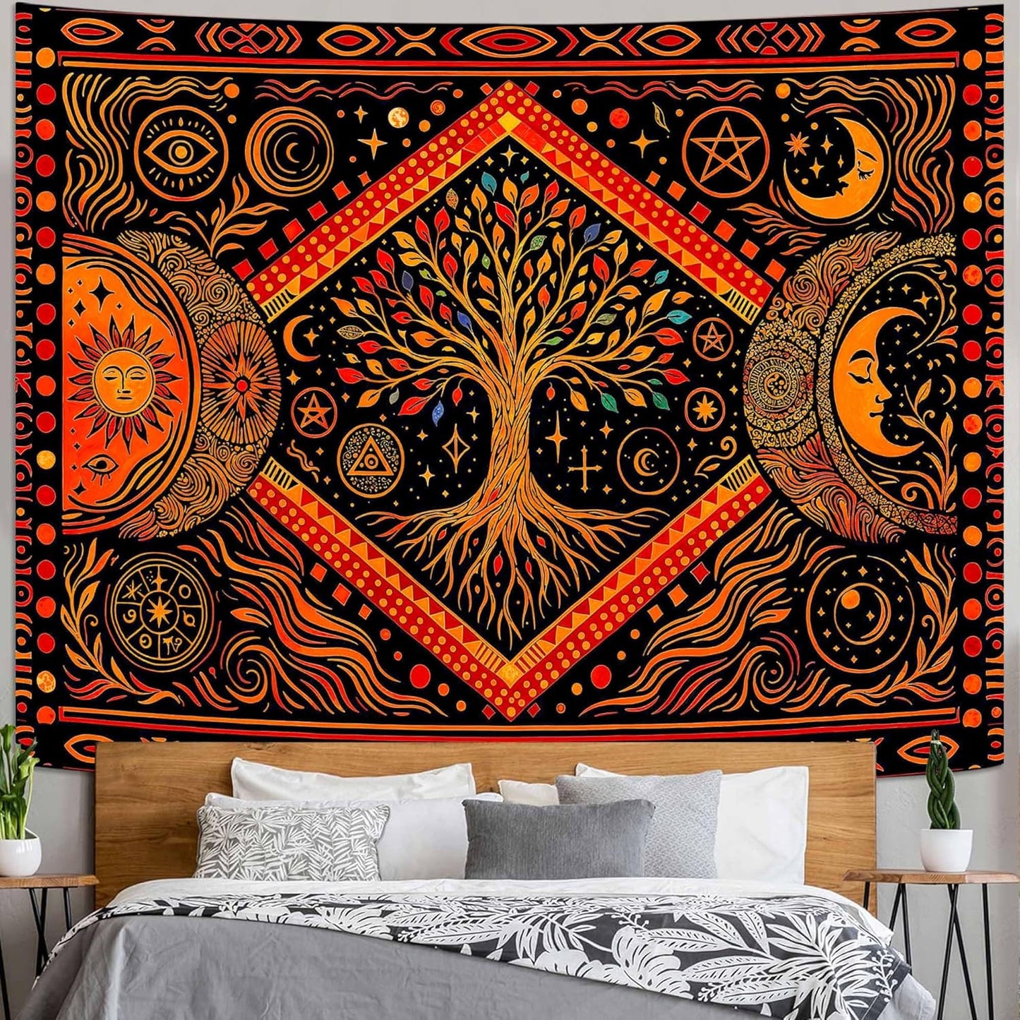 Lunerfex Tree of Life Sun Moon Stars Wall Tapestry, Cosmic Harmony Symbol Tapestries for Home Decor, Mystical Tapestry 60x44 Inch