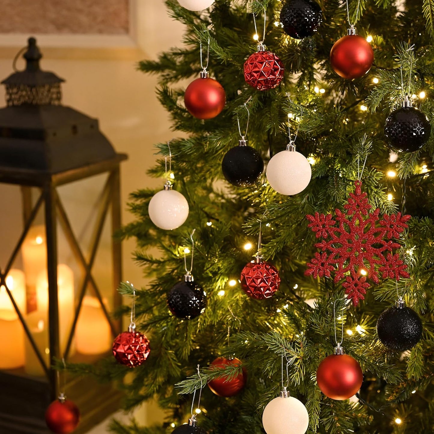 Valery Madelyn Christmas Tree Decorations Ornament Set for Fall Halloween, 50ct 2.36 Inches Red and Black Shatterproof Christmas Ball Ornaments Hanging Xmas Holiday Party Decor