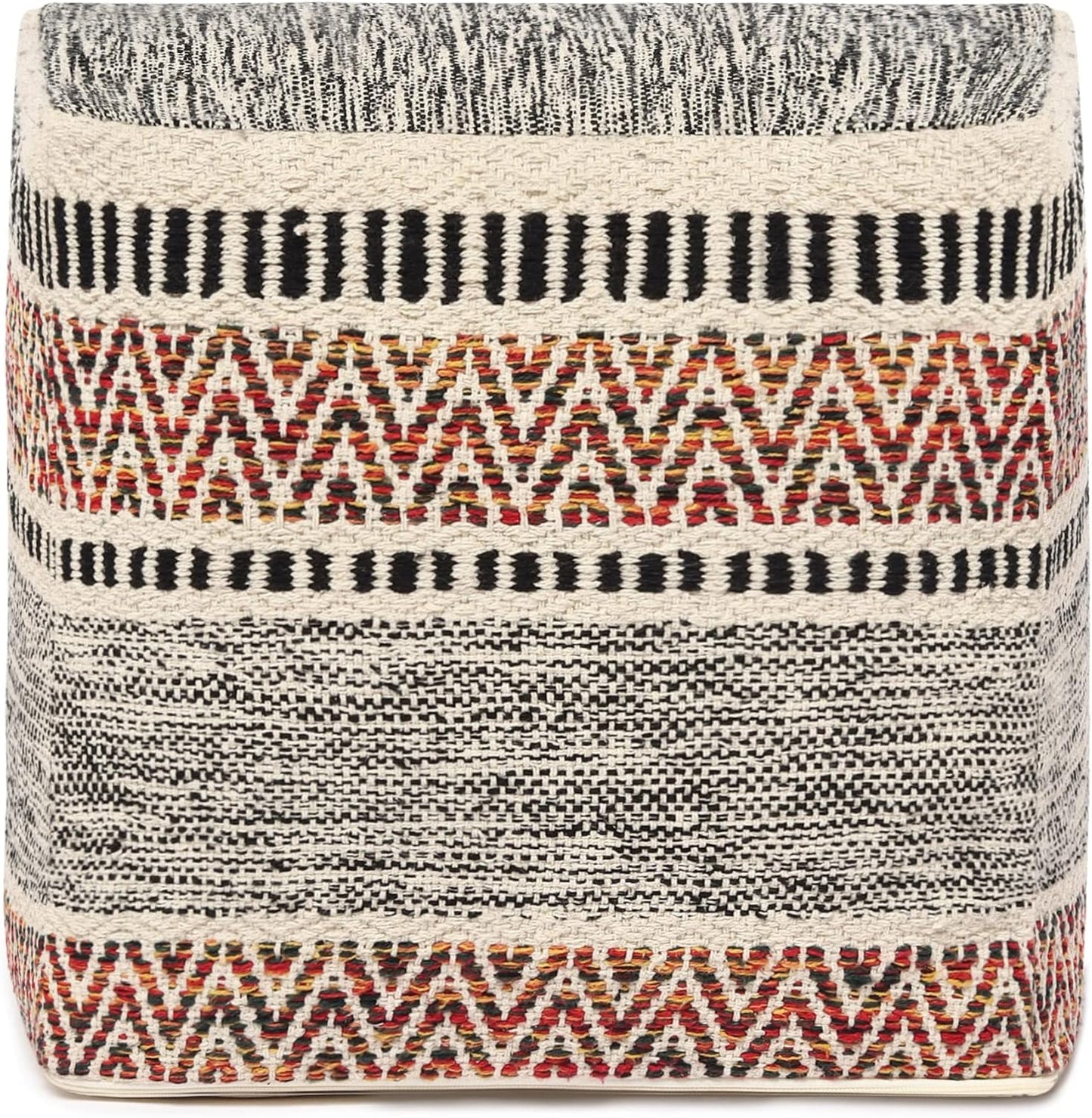 REDEARTH · Tufted Pouf Ottoman with Filler Textured Storage Cube Bean Bag Pouffe Footrest for Living Room, Bedroom, Nursery, Home Decor - 100% Cotton (17.5"X17.5"X17.5", Motley Bohemia Multi)