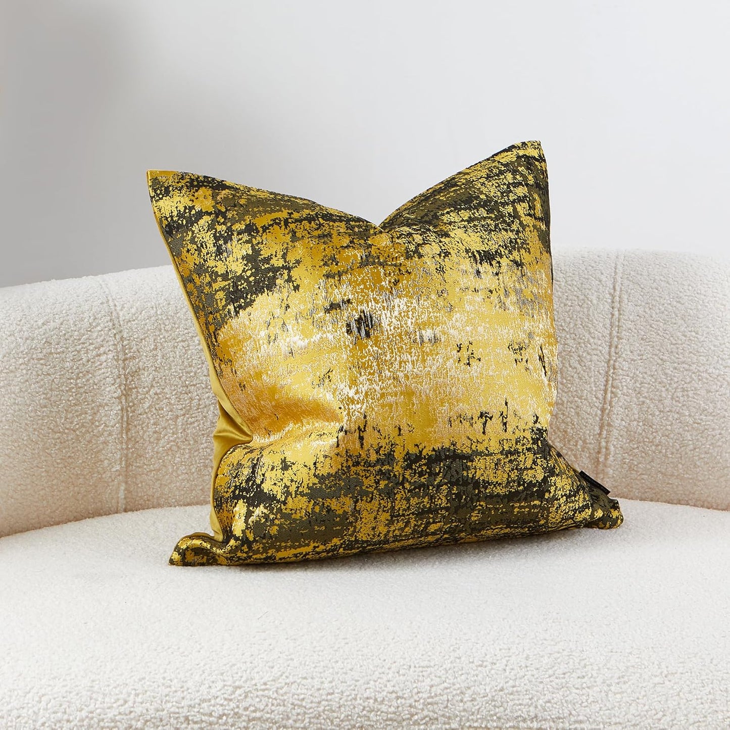 THE-TINOART Sun Gold & Black Jacquard Pillow Cover 18x18 - Luxury Embroidered Decorative Throw Pillow Cover, Reversible with Metallic Thread & Velvet Backing, Elegant Home Décor