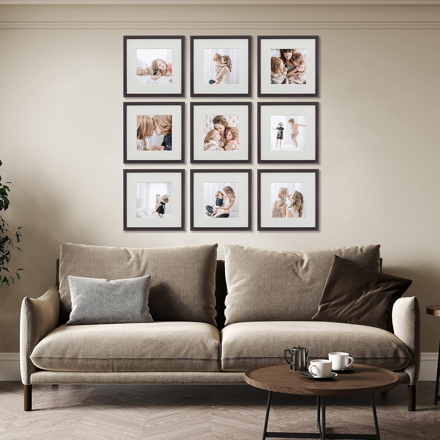 Sheffield Home 9 Piece Gallery Wall Frame Set, 12x12 Inch, Dark Oak