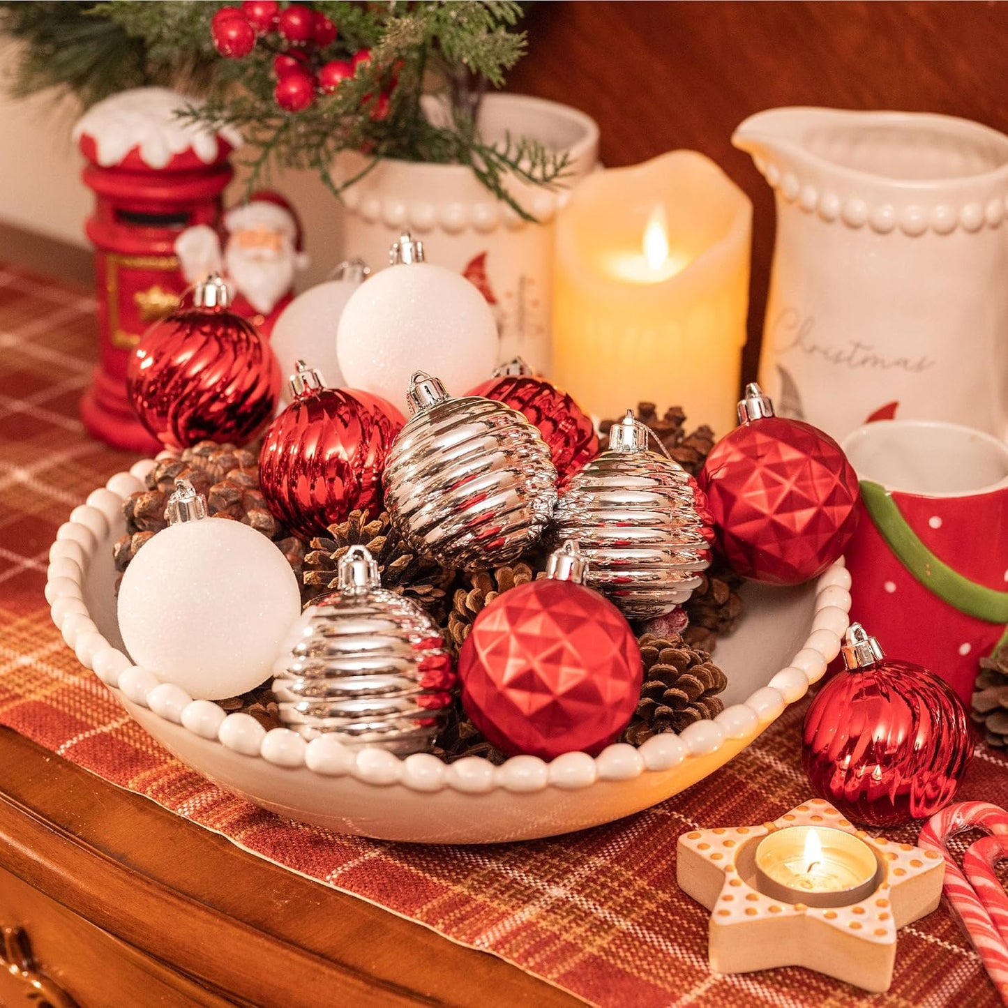 Valery Madelyn Christmas Ornaments Tree Decorations Set for Fall Halloween, 24ct Red White Shatterproof Ball Ornaments, 2.36" Hanging Ornament Bulk for Xmas Holiday Party Decor