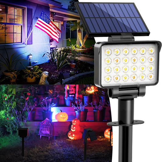 Color Changing Solar Spot Lights Outdoor Waterproof for Flag, Tree, House, Garden, Yard, Landscape Spotlights for Accent Uplighting Halloween Christmas Decorations-2 Pack