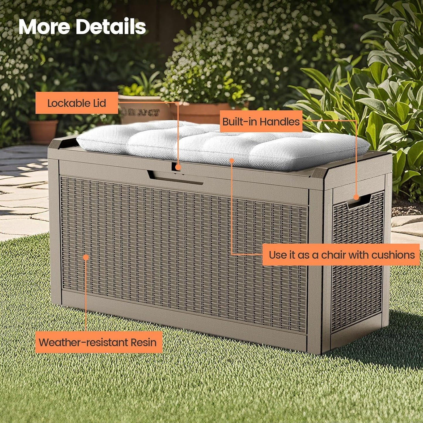 60 Gallon Outdoor Storage Box - Waterproof Resin Rattan Deck Bin for Indoor & Outdoor Use - Lockable & UV Resistant - Ideal for Package Storage, Patio Cushions & Gardening Tools, Brown