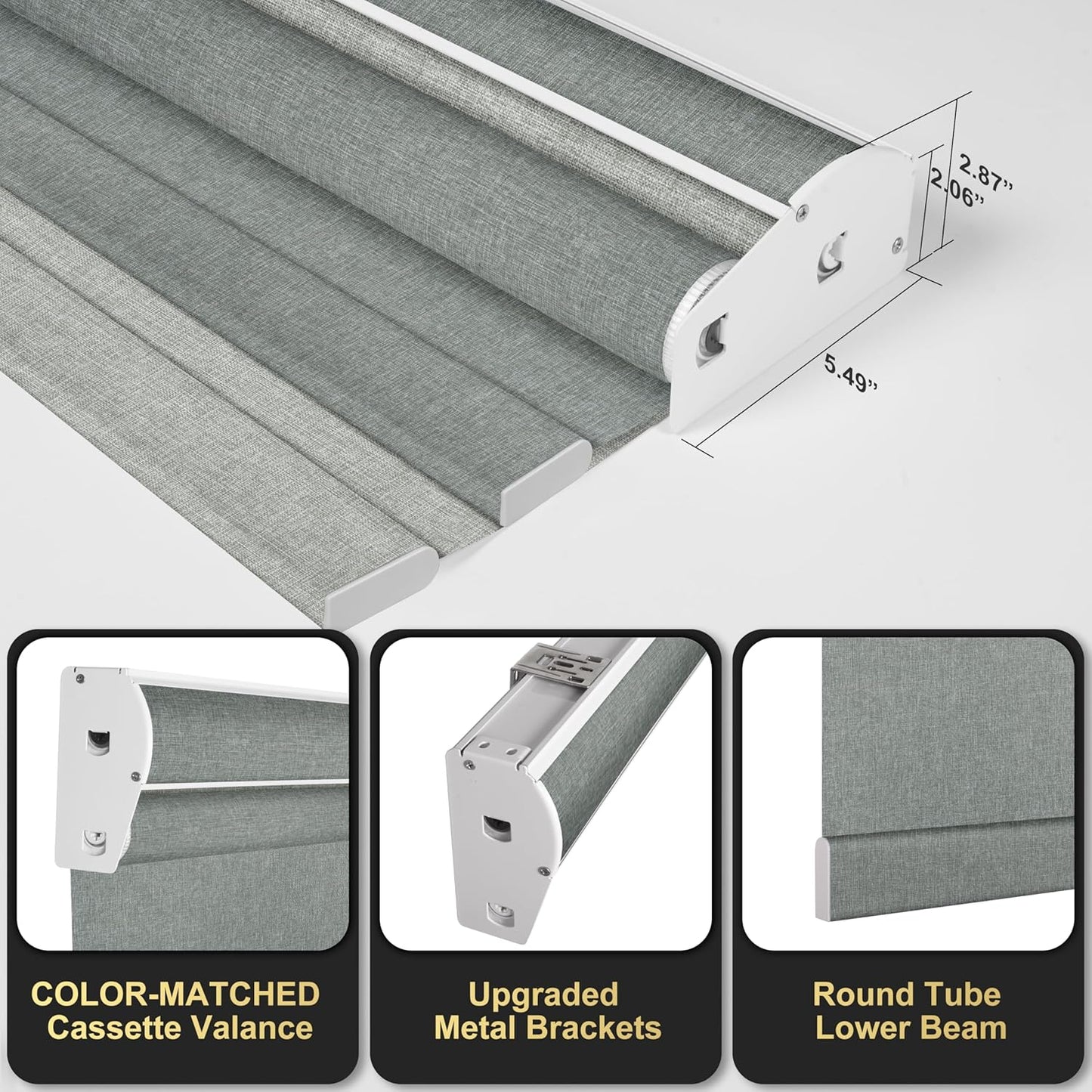 BERISSA Dual Roller Shades with Cassette Valance, Double Blackout and Light Filtering Shades, Day and Night for Home Office Door. Linen Grey. 31 W x 64" H