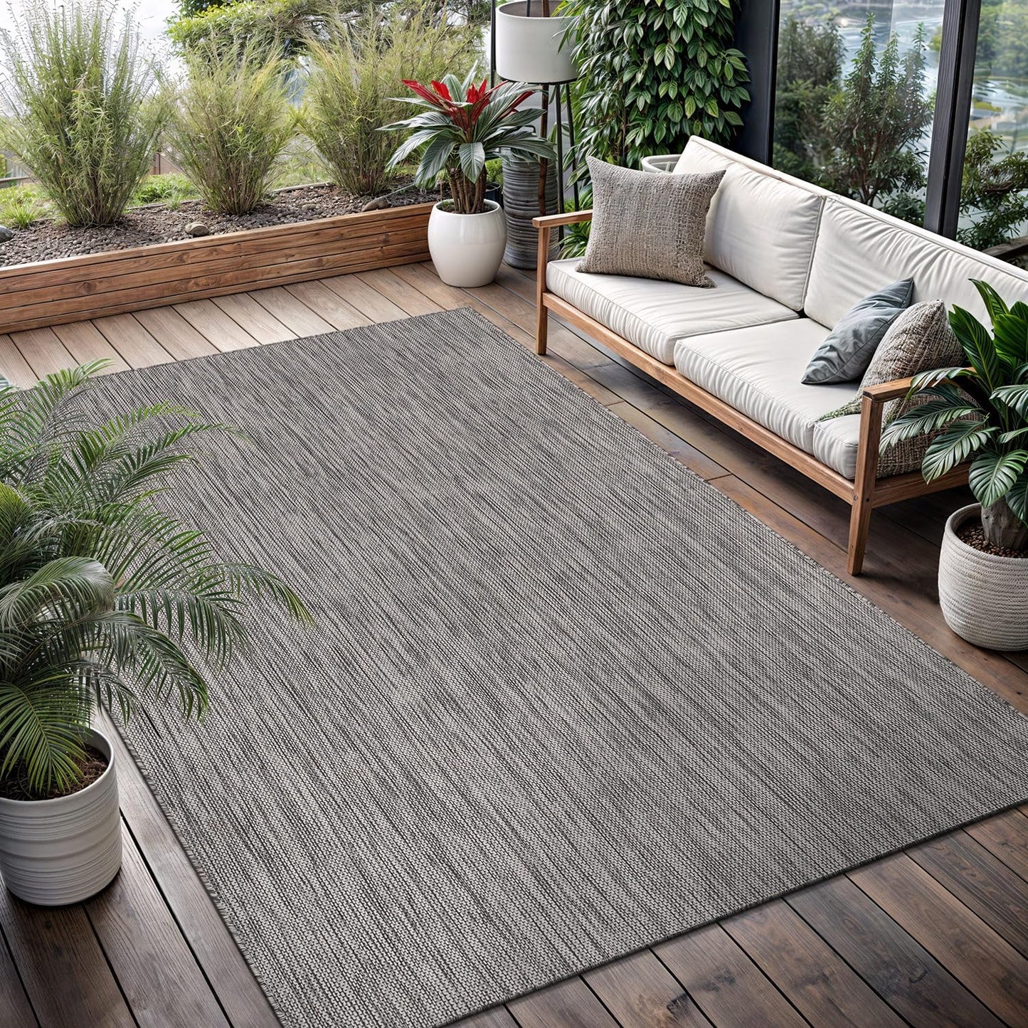 Washable Indoor Outdoor Rug 8x10 Weather Resistant Area Rugs Modern Solid for Porch Deck Balcony Backyard Patio Outside Carpet (8 X 10 Silver Grey)