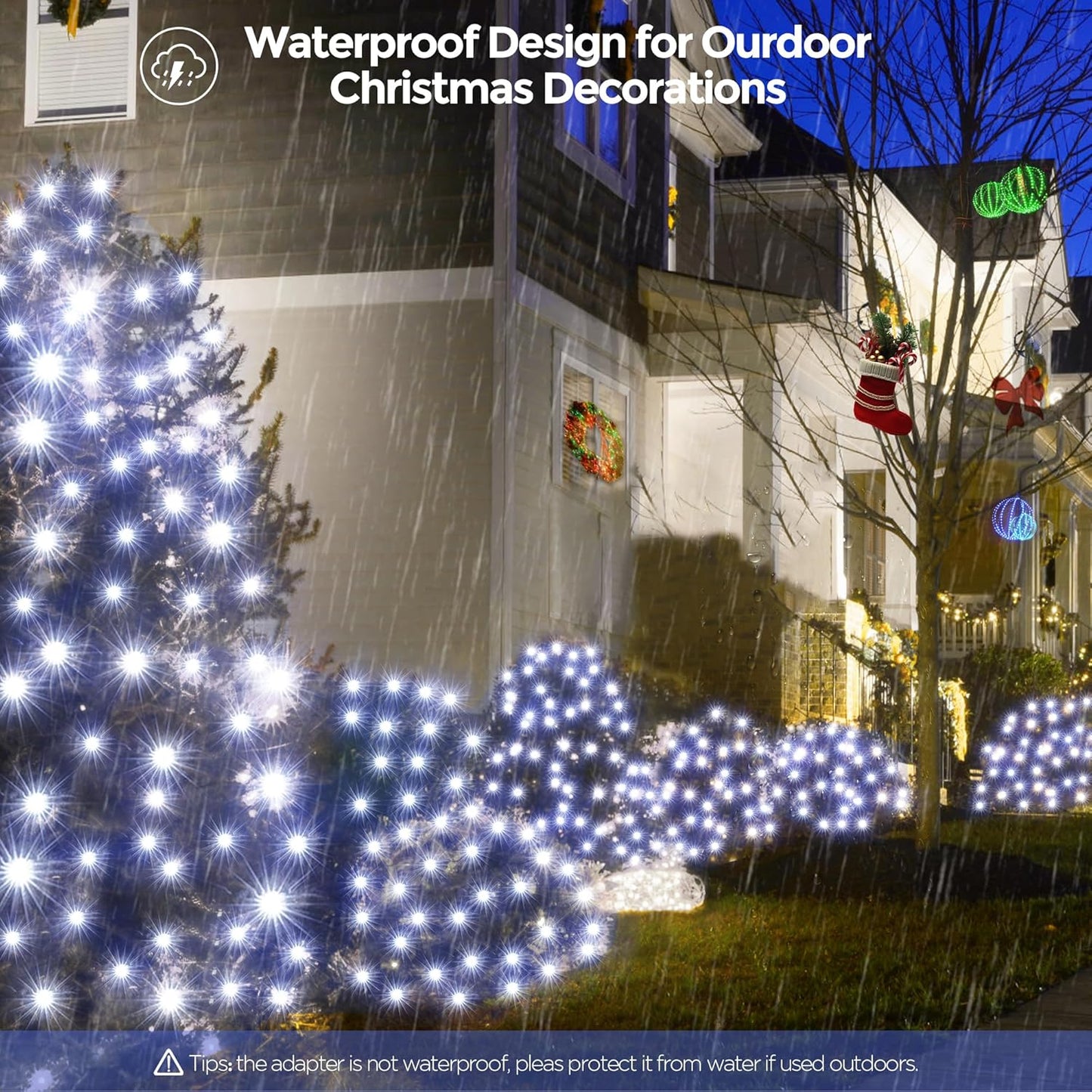 WBao Christmas Net Lights, 200LED 8.4ft x 5.2ft Christmas Lights with 8 Modes, Timer, End to End Connectable, Waterproof Design for Lawn, Bushes, Trees Outdoor Xmas Decorations, Cool White