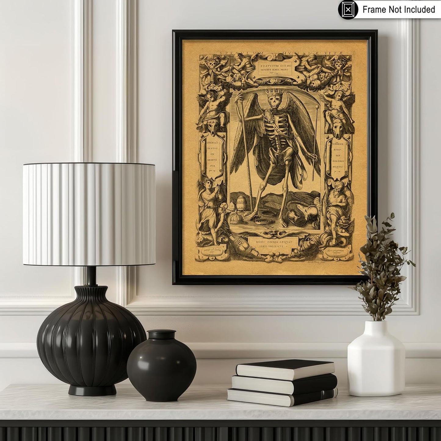 Poster Master Vintage Angel of Death Poster - Grim Reaper Print - Halloween Art - Mirror of Human Life Art - Gift for Men & Women - Gothic Decor for Living Room or Bedroom - 11x14 UNFRAMED Wall Art