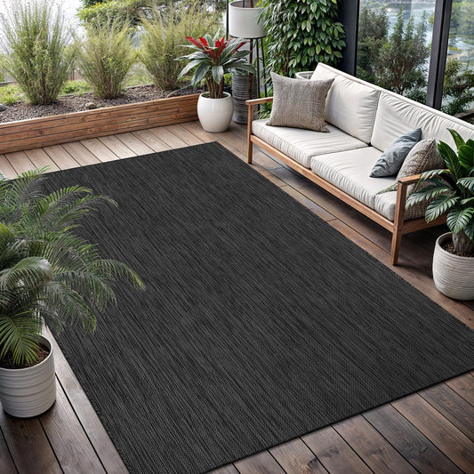 Washable Indoor Outdoor Rug 8x10 Weather Resistant Area Rugs Modern Solid for Porch Deck Balcony Backyard Patio Outside Carpet (8 X 10 Dark Grey)