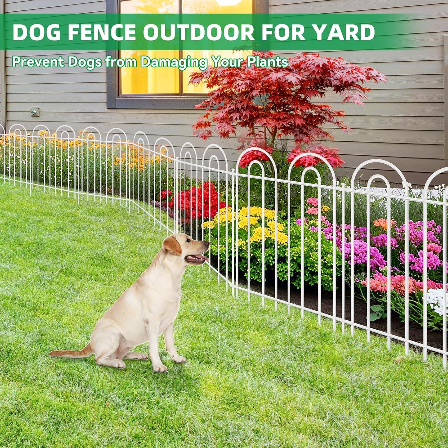 25 Panels Decorative Garden Fence, 24 in(H) X 50 ft(L) No Dig Dog Fence Outdoor for Yard, Rustproof Metal Garden Fencing Animal Barrier with Ground Stakes, Temporary Fencing for Patio Outdoor, White