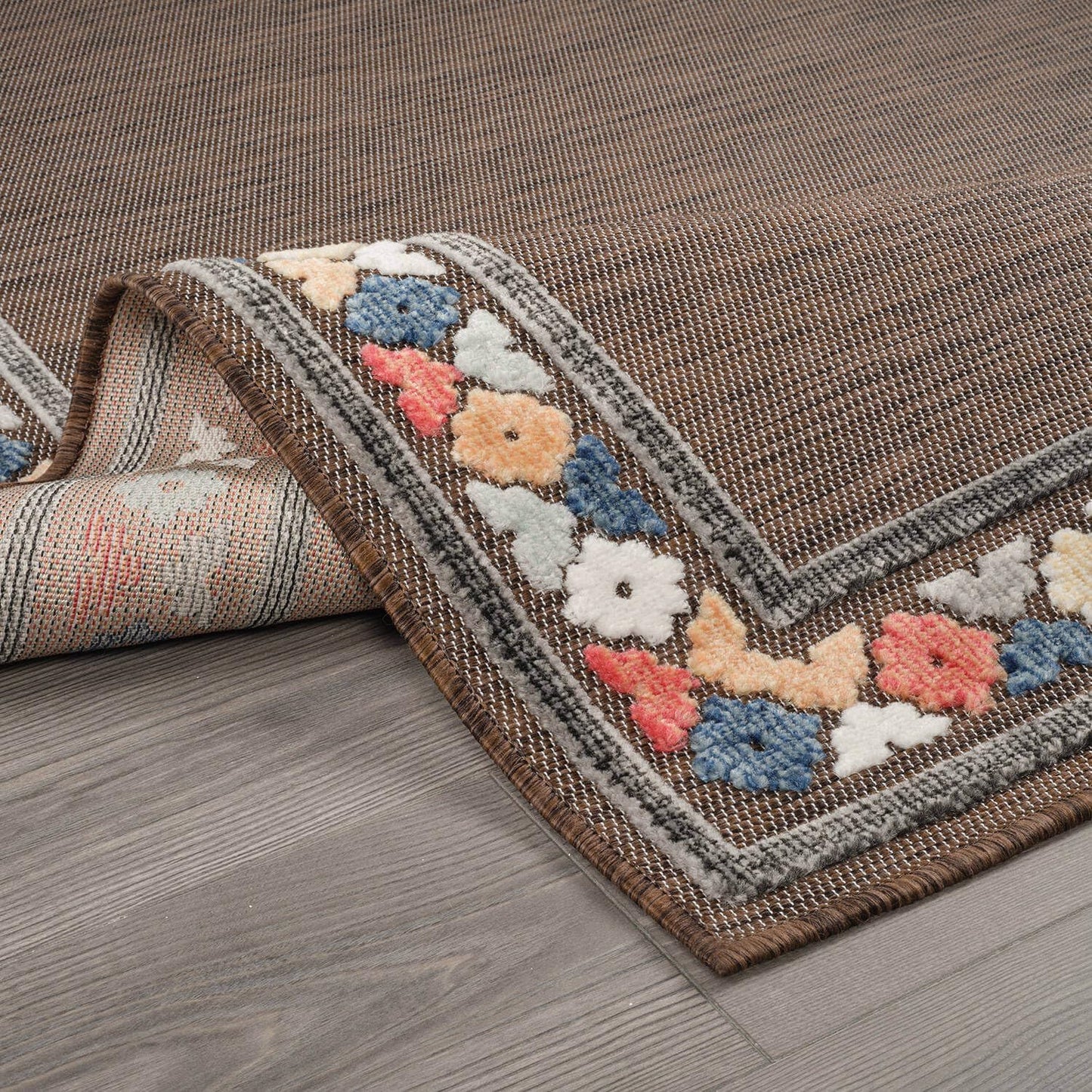 Beverly Rug Outdoor Rug 5x7 Modern Bordered Area Rugs for Indoor and Outdoor Patio Easy to Clean Non Shedding Living Room Porch Garden Washable Outside Carpet (5 x 7 Brown)