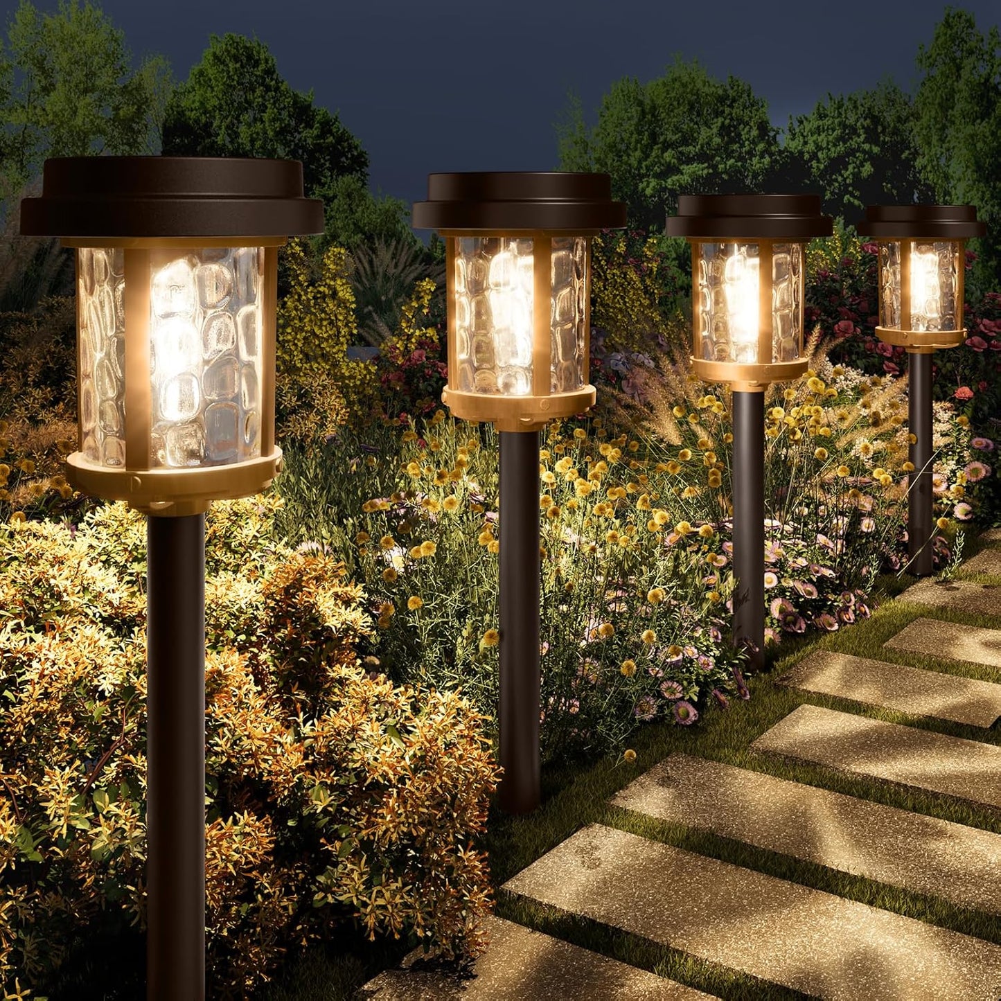 XMCOSY+ Solar Pathway Lights, Dual-Tone Solar Lights Outdoor Waterproof IP65, 20 LM LED Bright Glass Outside Light for Garden Path Yard Walkway Driveway (‎Black & Brown)