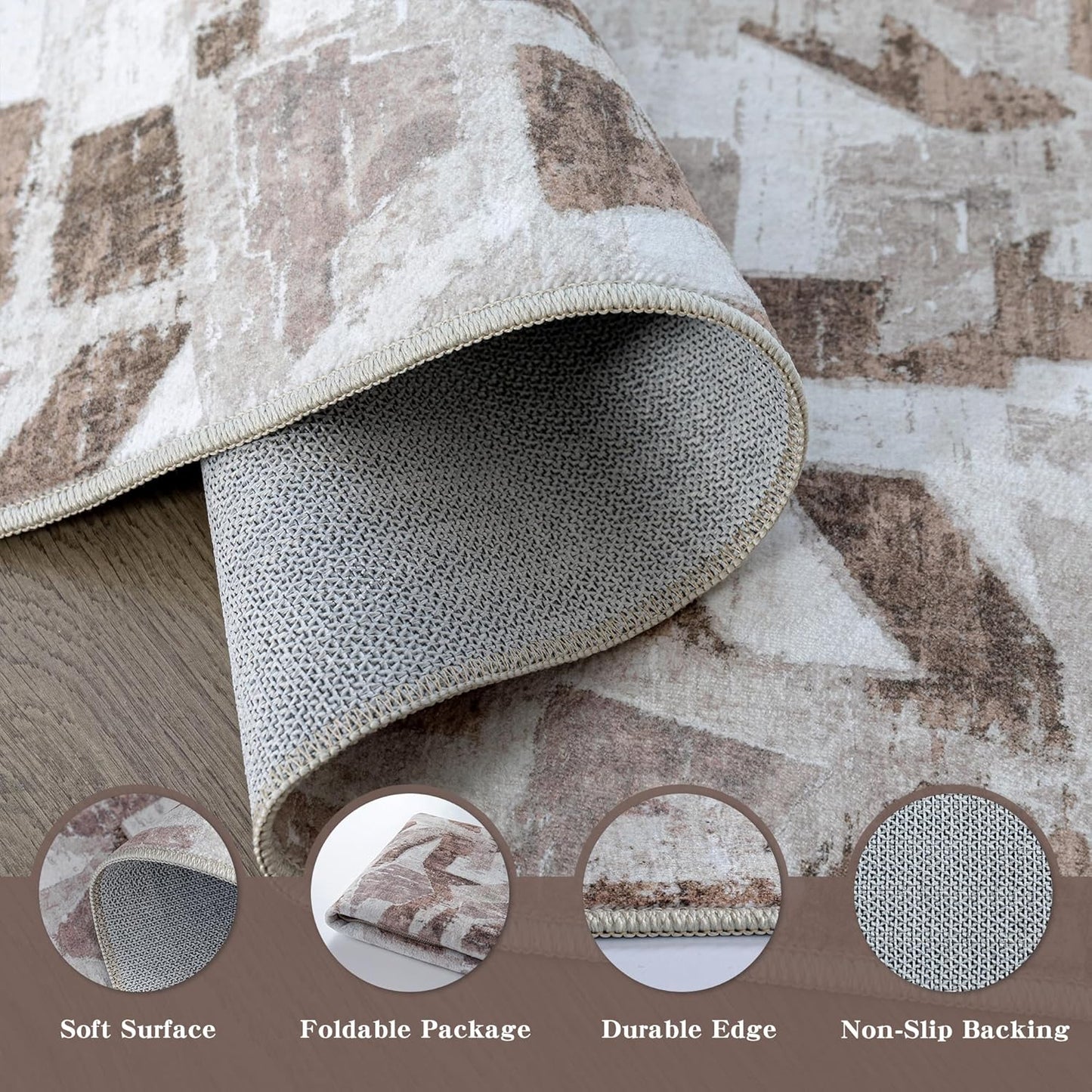 Modern Abstract Door Mat Indoor Entrance 2X3 Brown Rug Washable, Non-Slip Small Rugs for Entryway Bathroom Ultra-Thin, Throw Carpet for Kitchen Bedroom Nursery Kids Print Faux Wool