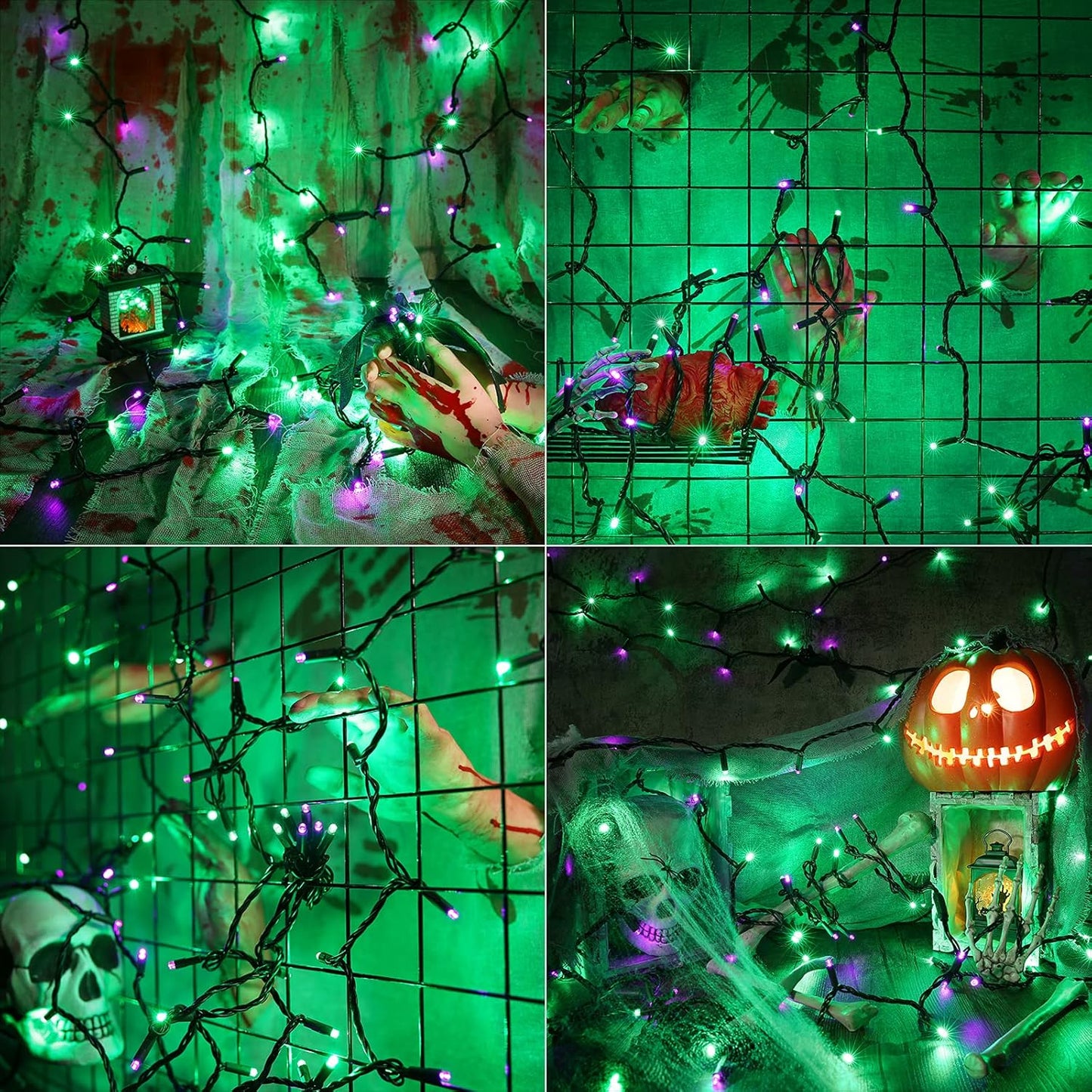 Brizled Purple & Green Halloween Lights, 33ft 100 LED Halloween String Lights 5mm Wide Angle String Lights, 120V UL Certified Connectable Halloween Lights Outdoor for Party Halloween Decor, Black Wire