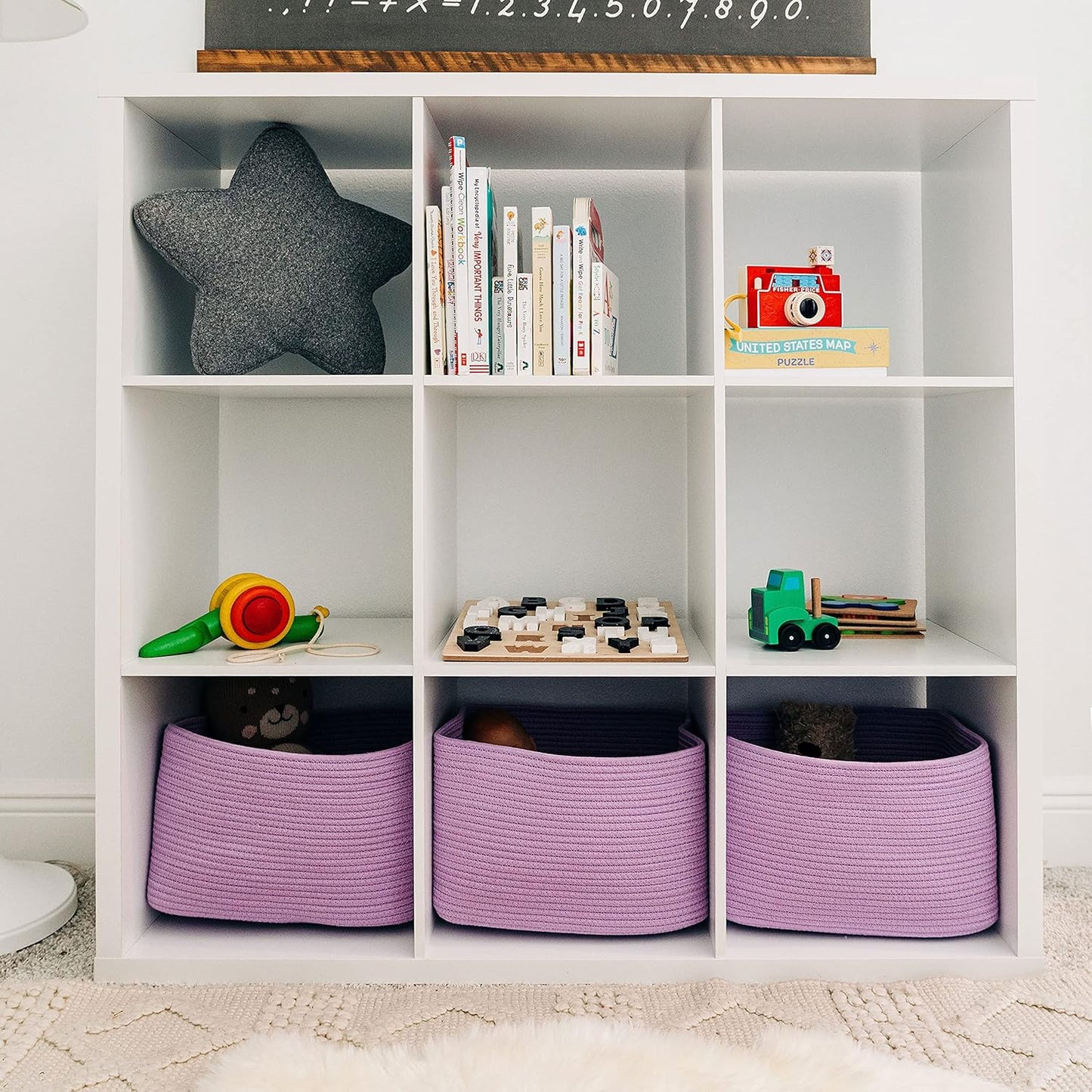 OrganiHaus Woven Storage Baskets for Organizing, Cotton Rope Organizer Bins for Shelves, Closet & Nursery, Dog Toy Basket, Decorative Bins for Toys, Towels & Books - 15x10x9, Purple