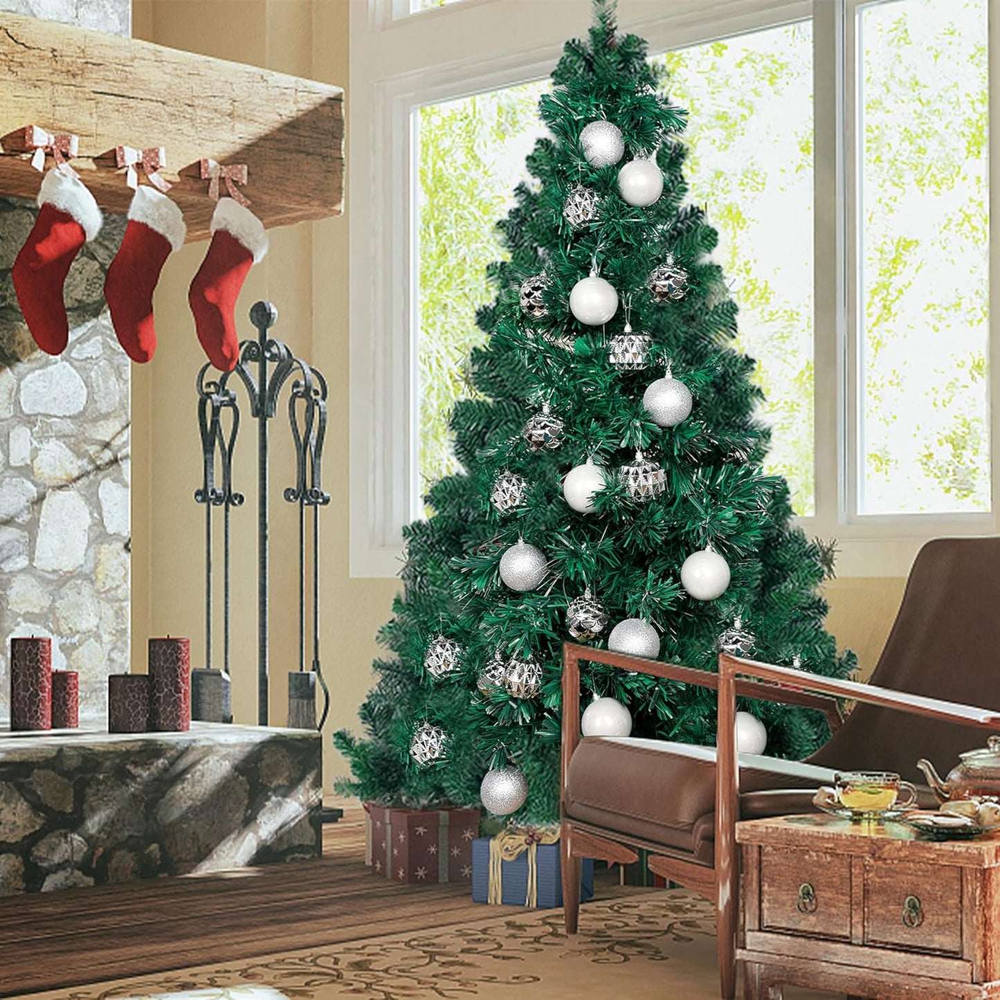 Lulu Home Christmas Ball Ornaments, 20 Ct 3.15" Pre-Strung Hanging Ornament Decorations, Xmas Shatterproof Plastic Balls for Holiday Party Wreath Garlands Trees, Silver