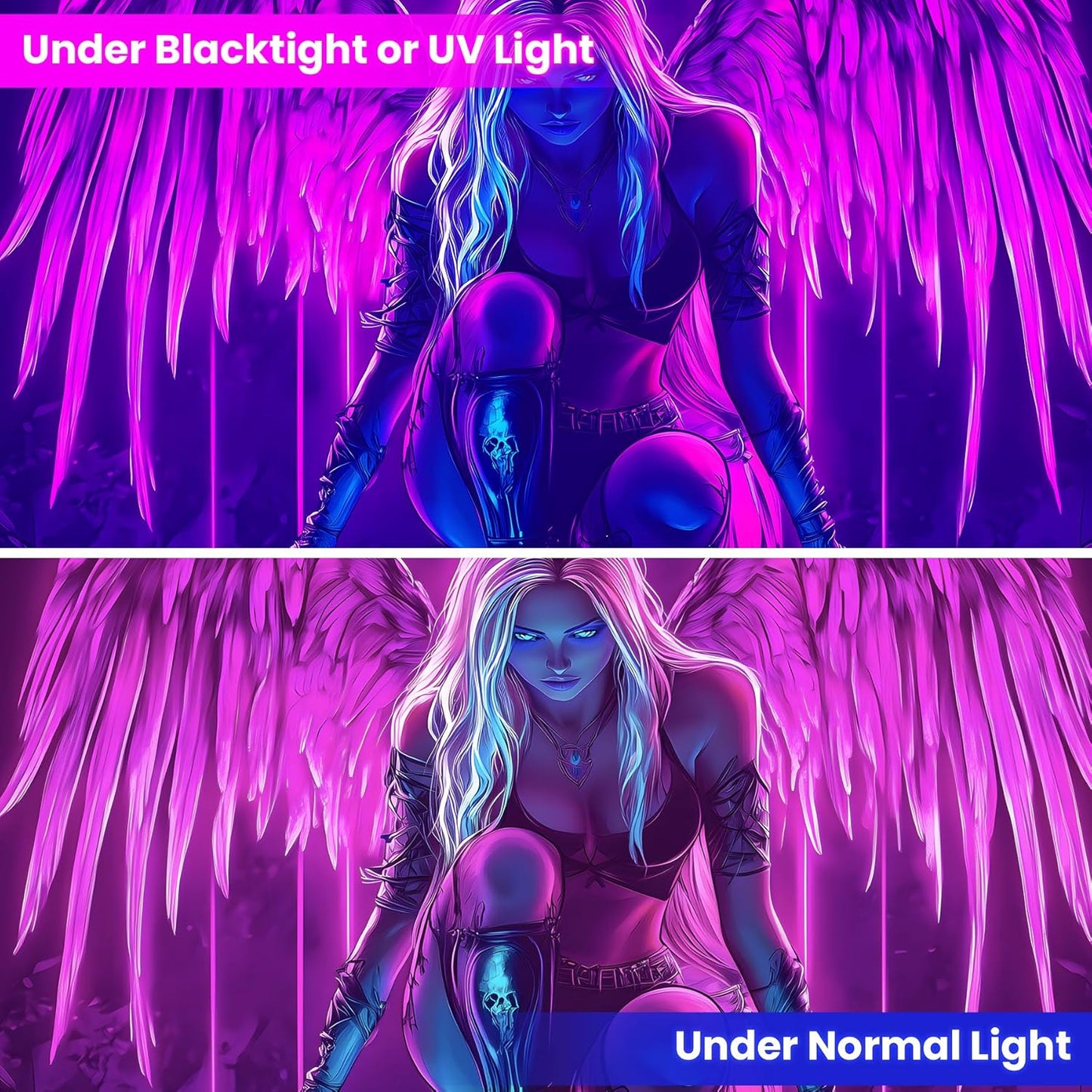 Blacklight Tapestry,WingTapestry Glow In The Dark,UV Reactive Black Light Upright Posters Wall Hanging for Bedroom Dorm Living Room Backdrop Decor (wing8, 59L" x 51W")