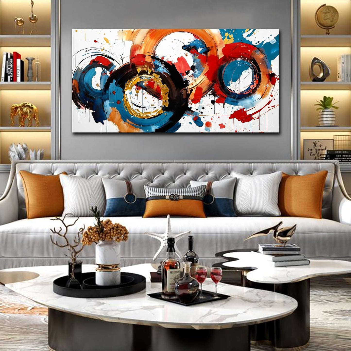 Abstract Wall Art Large Canvas Prints Modern Living Room Bedroom Home Office Wall Decor Framed Colorful Circle Abstract Picture Ready to Hang Size 30x60