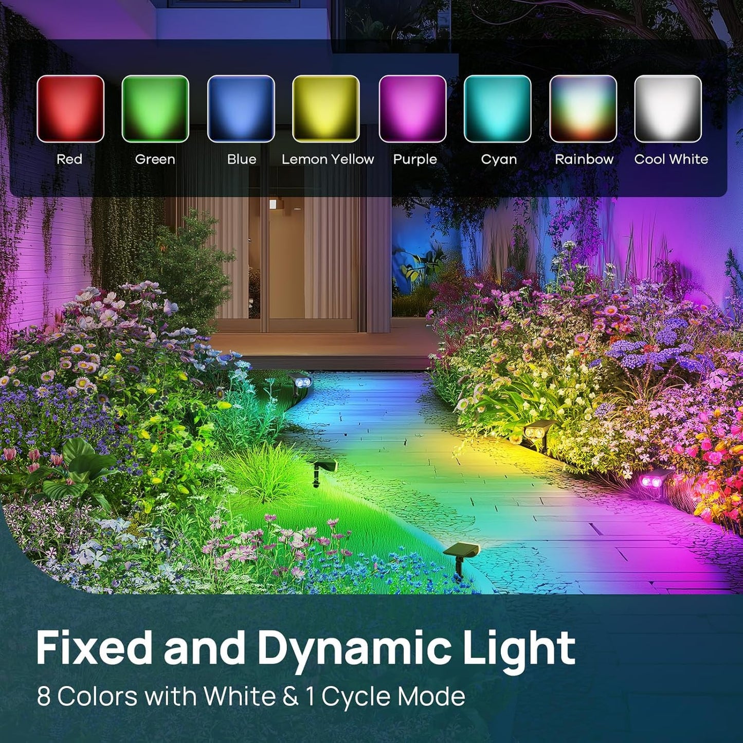 Linkind Solar Lights Outdoor Waterproof IP67, StarRay RGB Solar Spot Lights Outdoor, Color Changing Outdoor Solar Lights for Yard, Garden, Pathway, Decorations (Multicolor, 2 Pack)