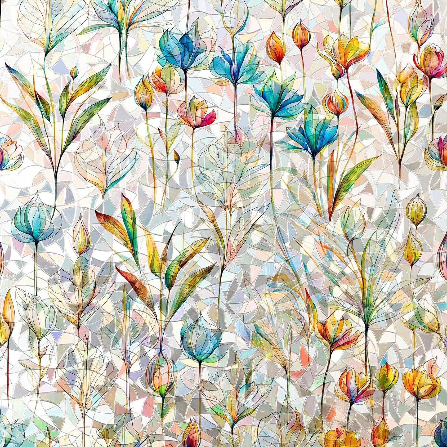 Rainbow Window Privacy Film 3D Floral Decorative Stained Glass Window Film Anti UV Non-Adhesive Reusable 17.5" x 78.7" for Home Room Car Glass Cling