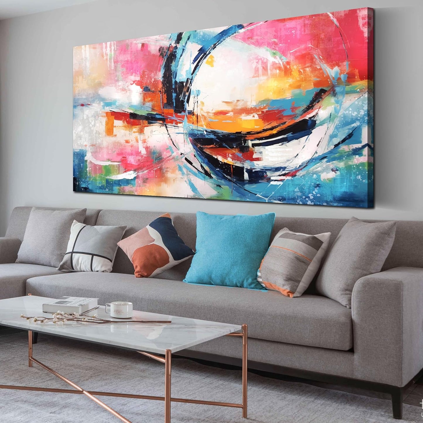 Abstract Wall Art for Living Room, Colorful Canvas Print Painting for Bedroom, Watercolor Picture Artwork Decor, Large Size 59x29 Inches