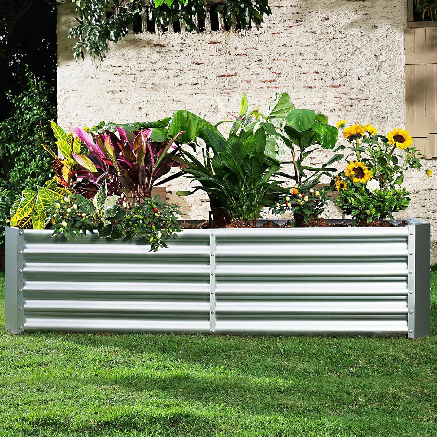 Land Guard Metal Raised Garden Bed for Gardening, 6x3x1.5ft Galvanized Raised Garden Bed, Planter Boxes Outdoor for Vegetables, Fruits and Flowers (Silver)