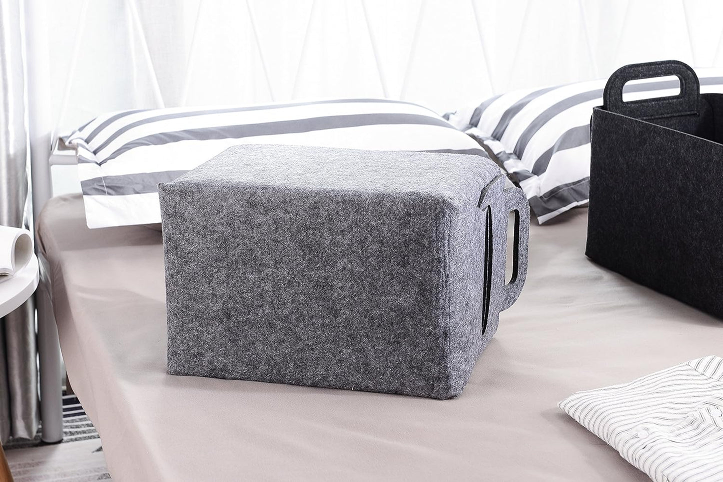 Minoisome Storage Basket Felt Storage Bin Collapsible& Convenient Box Organizer with Carry Handles for Office Bedroom Closet Babies Nursery Toys Laundry (Grey, 13.8inch（L）×9.5inch（W）×8.3inch（H）)