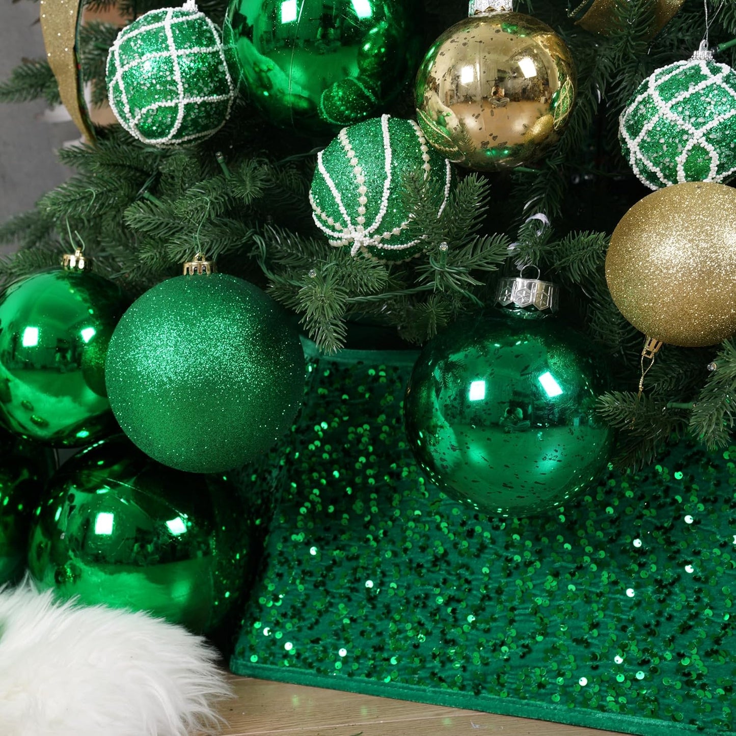 XmasExp Large Christmas Ball Ornaments,2pcs Green Giant Shatterproof Plastic Hanging Mercury Xmas Ball Decorations Christmas Tree Ornaments (Green, 6")