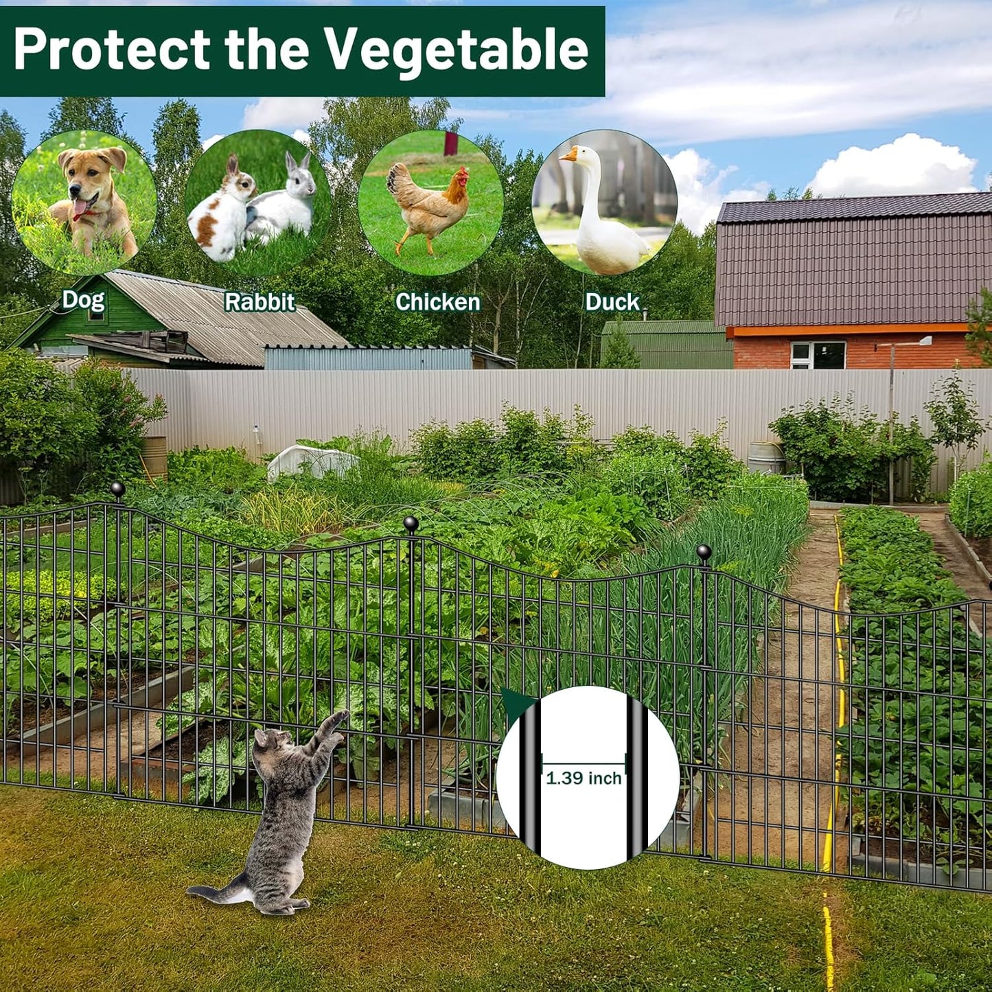 10 Panels No Dig Dog Fence Outdoor for Yard, 24 in(H) X 20 ft(L) Decorative Tall Garden Fence Animal Barrier, Rustproof Metal Wire Garden Edging and Borders, Temporary Fencing Stakes