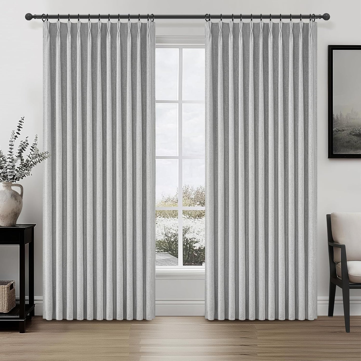 Light Grey Blackout Curtains 70 Inches Extra Wide Pinch Pleated for Sliding Glass Door 2 Panels Set,Viral 96 Inch Long Curtain for Bedroom Thermal Large Window Heavy Drapes (W70xL96x 2 Panels Gray)